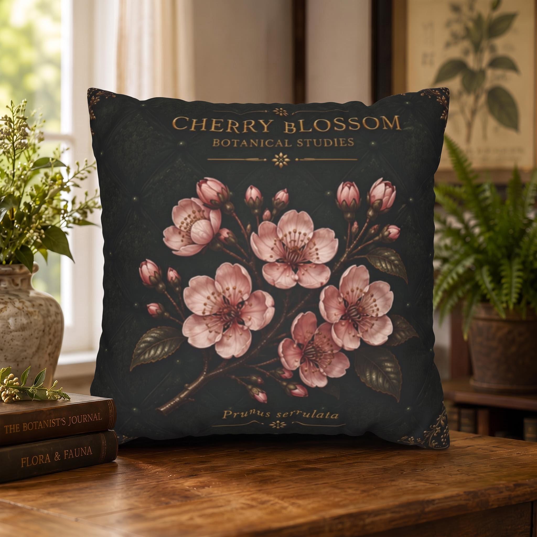 Cherry Blossom Botanical Pillow, Vintage Floral Throw Pillow, Cottagecore Cushion, Spring Garden Decor, Botanical Home Accent