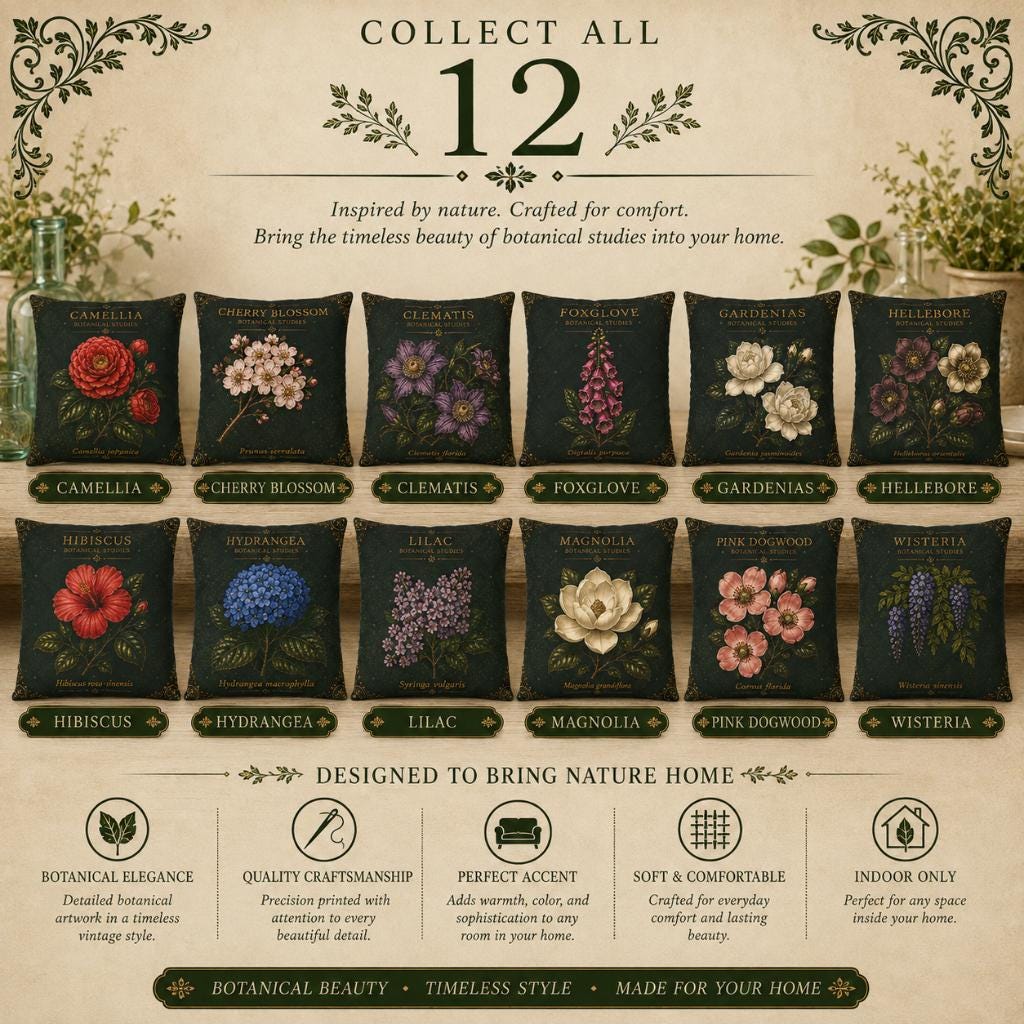 Clematis Botanical Studies Faux Suede Pillow, Vintage Floral Home Decor (Cover or Insert)
