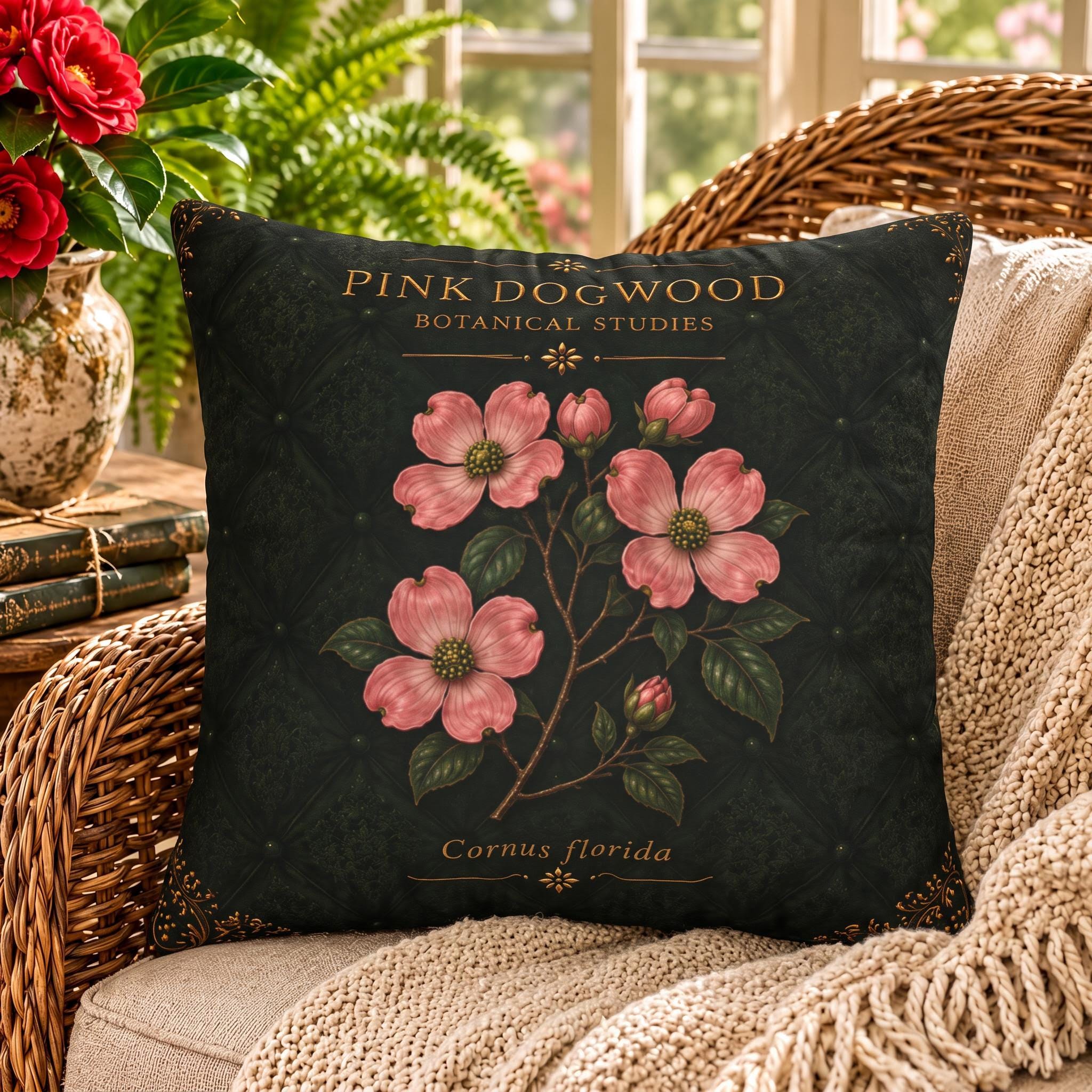 Pink Dogwood Botanical Studies Faux Suede Pillow, Vintage Floral Home Decor (Cover or Insert)