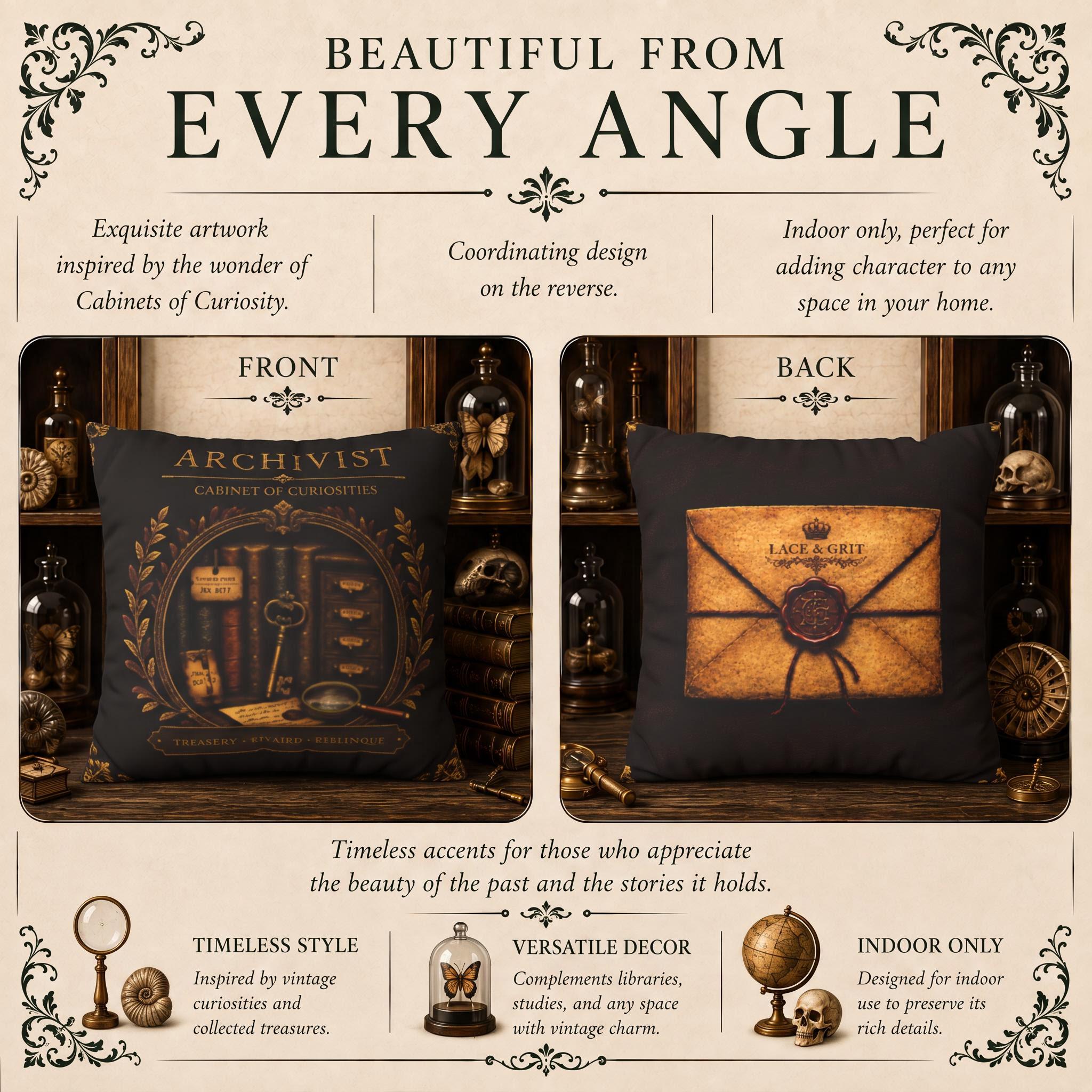 Archivist Cabinet of Curiosities Faux Suede Pillow, Vintage Curio Home Decor (Cover or Insert)