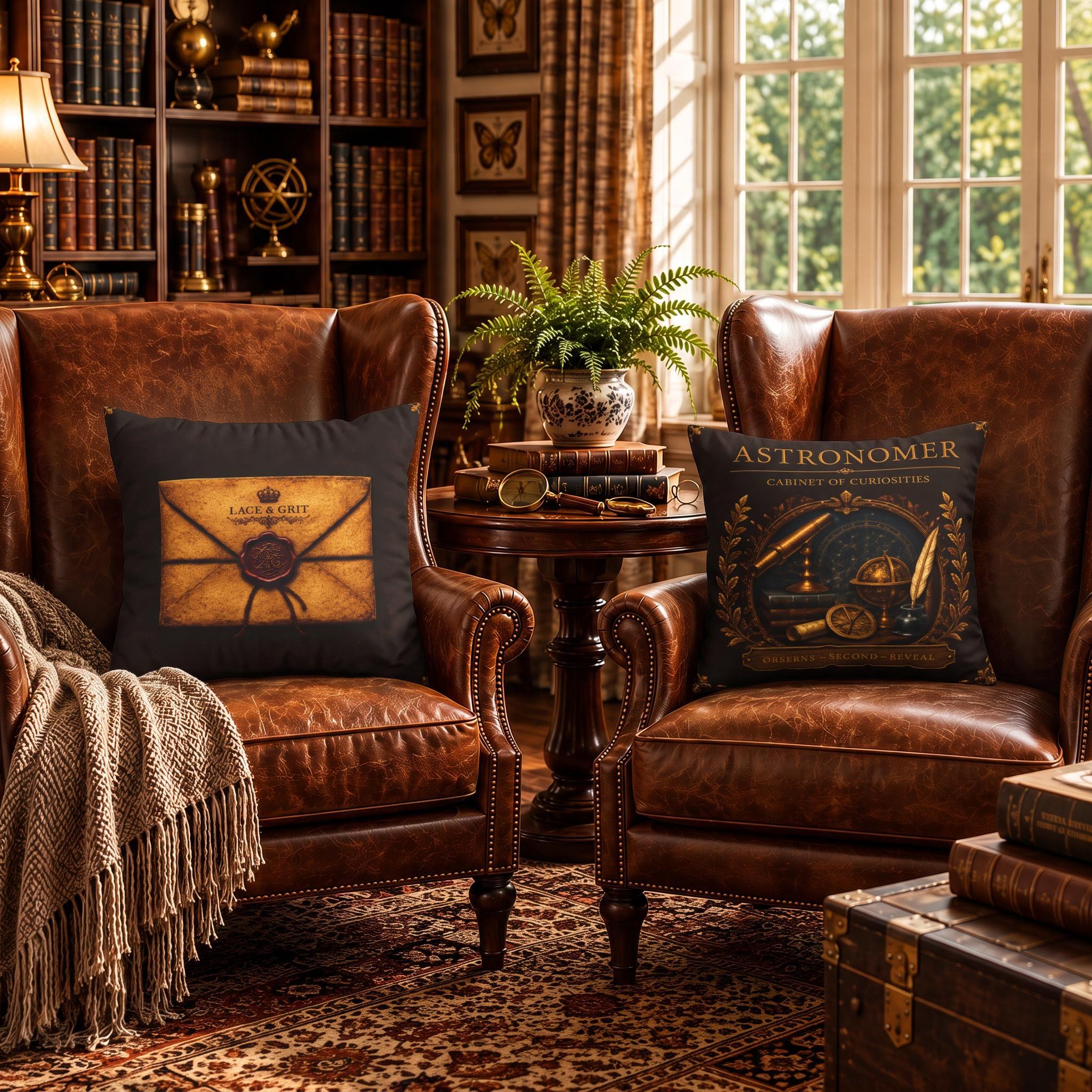 Astronomer Cabinet of Curiosities Pillow, Dark Academia Throw Pillow, Library Decor Cushion, Museum Style Home Accent