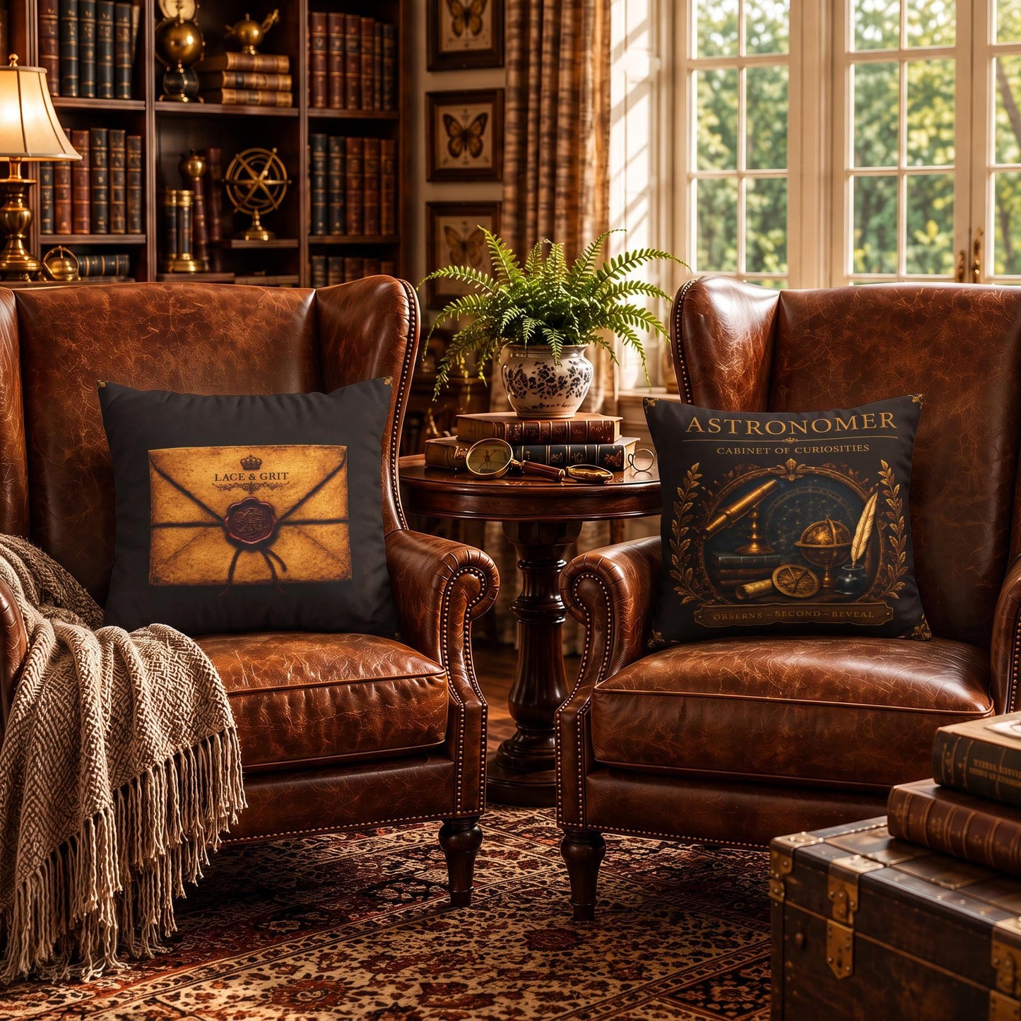 Astronomer Cabinet of Curiosities Pillow, Dark Academia Throw Pillow, Library Decor Cushion, Museum Style Home Accent