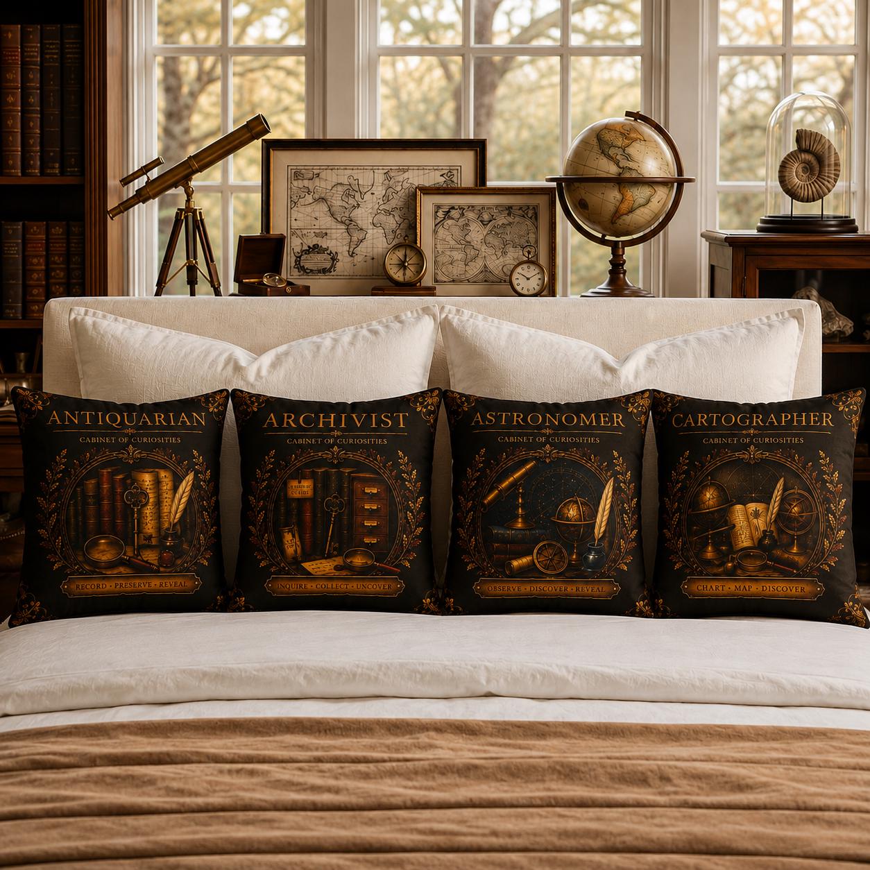 Cartographer Cabinet of Curiosities Pillow, Dark Academia Throw Pillow, Library Decor Cushion, Museum Style Home Accent