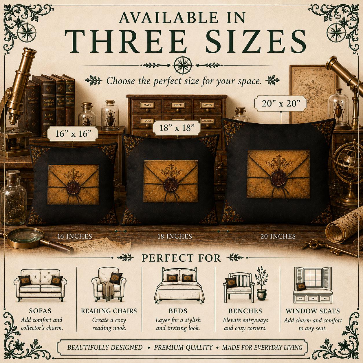 Cartographer Cabinet of Curiosities Pillow, Dark Academia Throw Pillow, Library Decor Cushion, Museum Style Home Accent