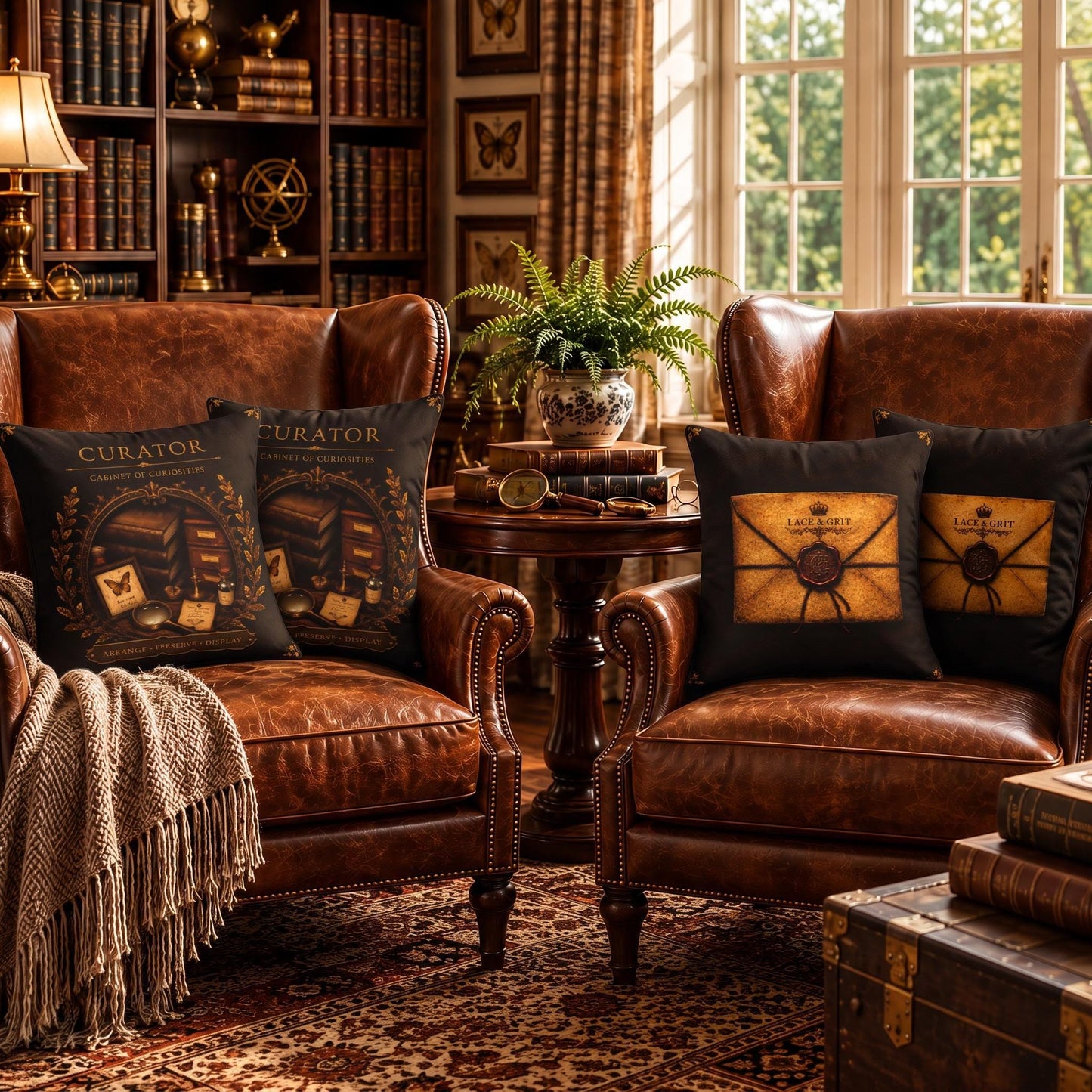 Curator Cabinet of Curiosities Pillow, Dark Academia Throw Pillow, Library Decor Cushion, Museum Style Home Accent