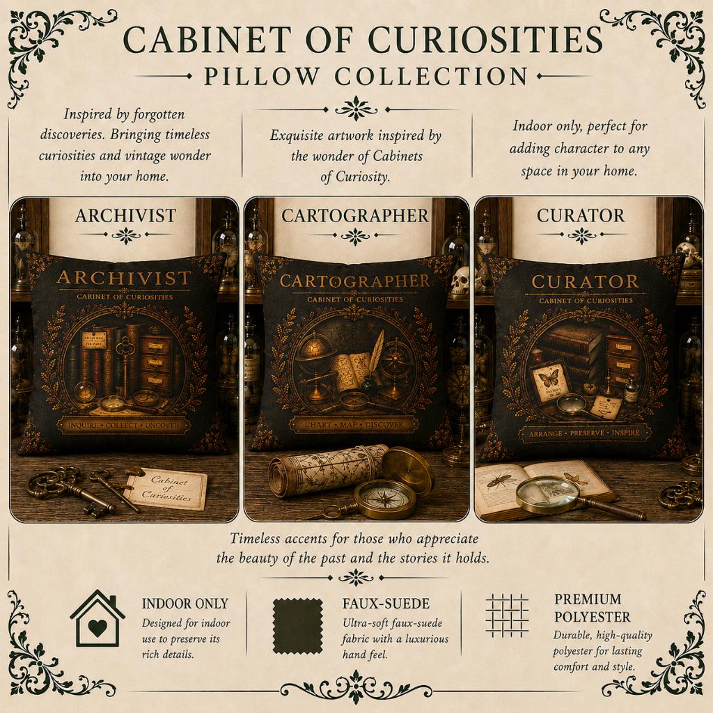 Explorer Cabinet of Curiosities Pillow, Dark Academia Throw Pillow, Library Decor Cushion, Museum Style Home Accent