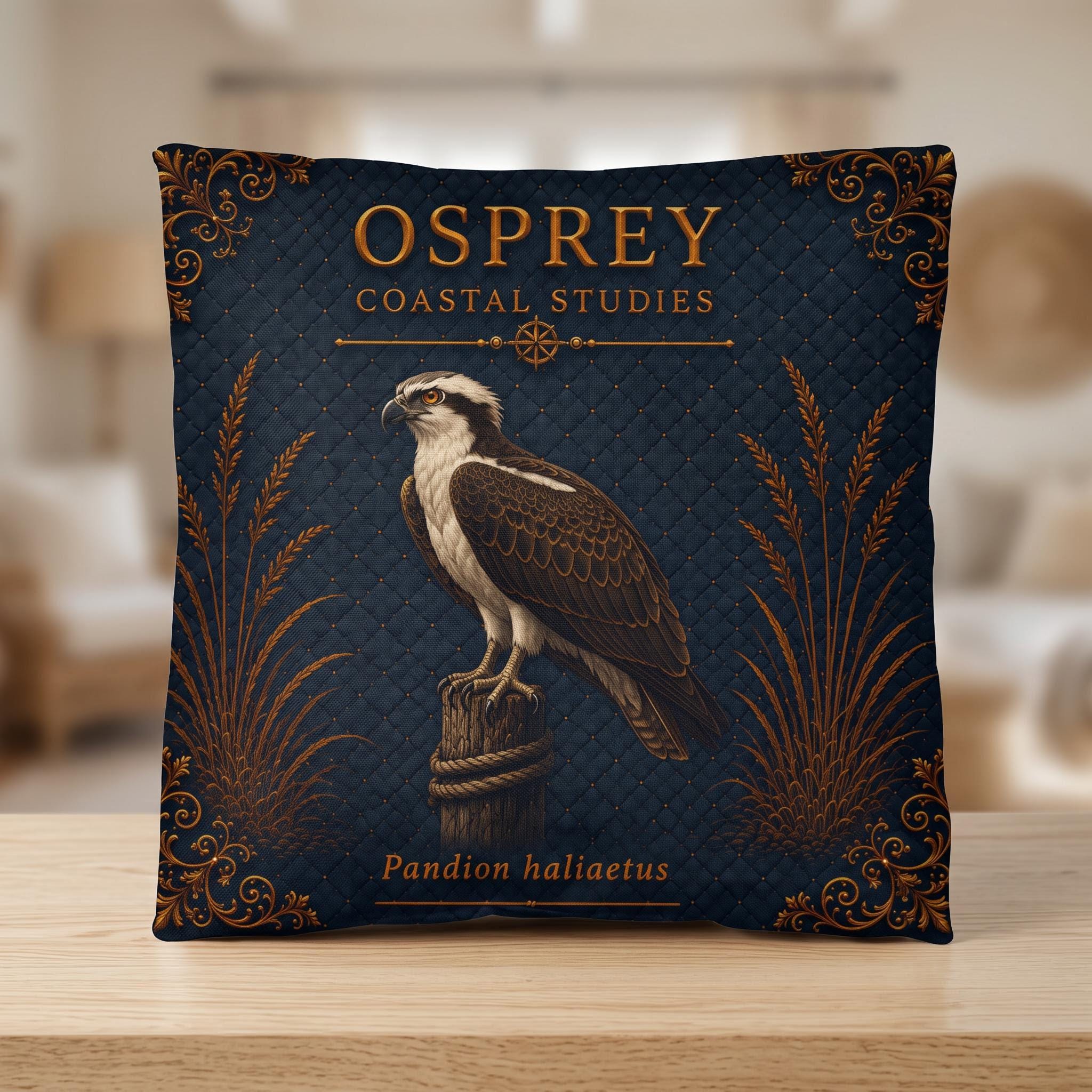Osprey Coastal Pillow, Nautical Throw Pillow, Navy Coastal Cushion, Beach House & Lake House Decor, Coastal Grandma Style