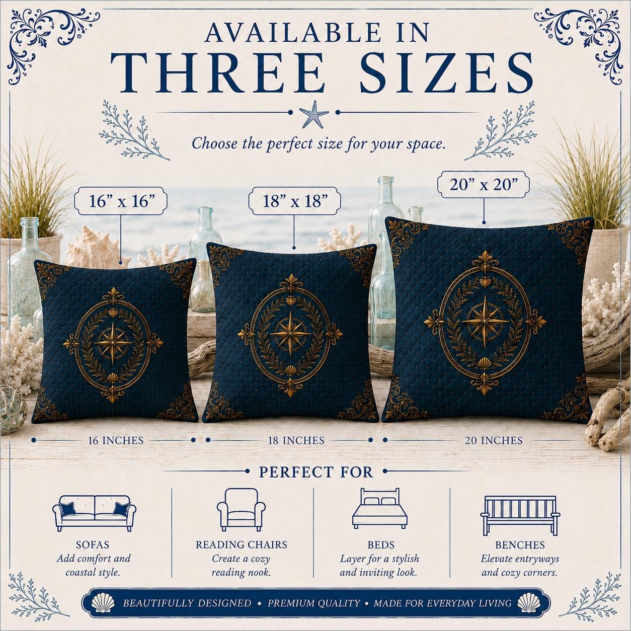 Osprey Coastal Pillow, Nautical Throw Pillow, Navy Coastal Cushion, Beach House & Lake House Decor, Coastal Grandma Style