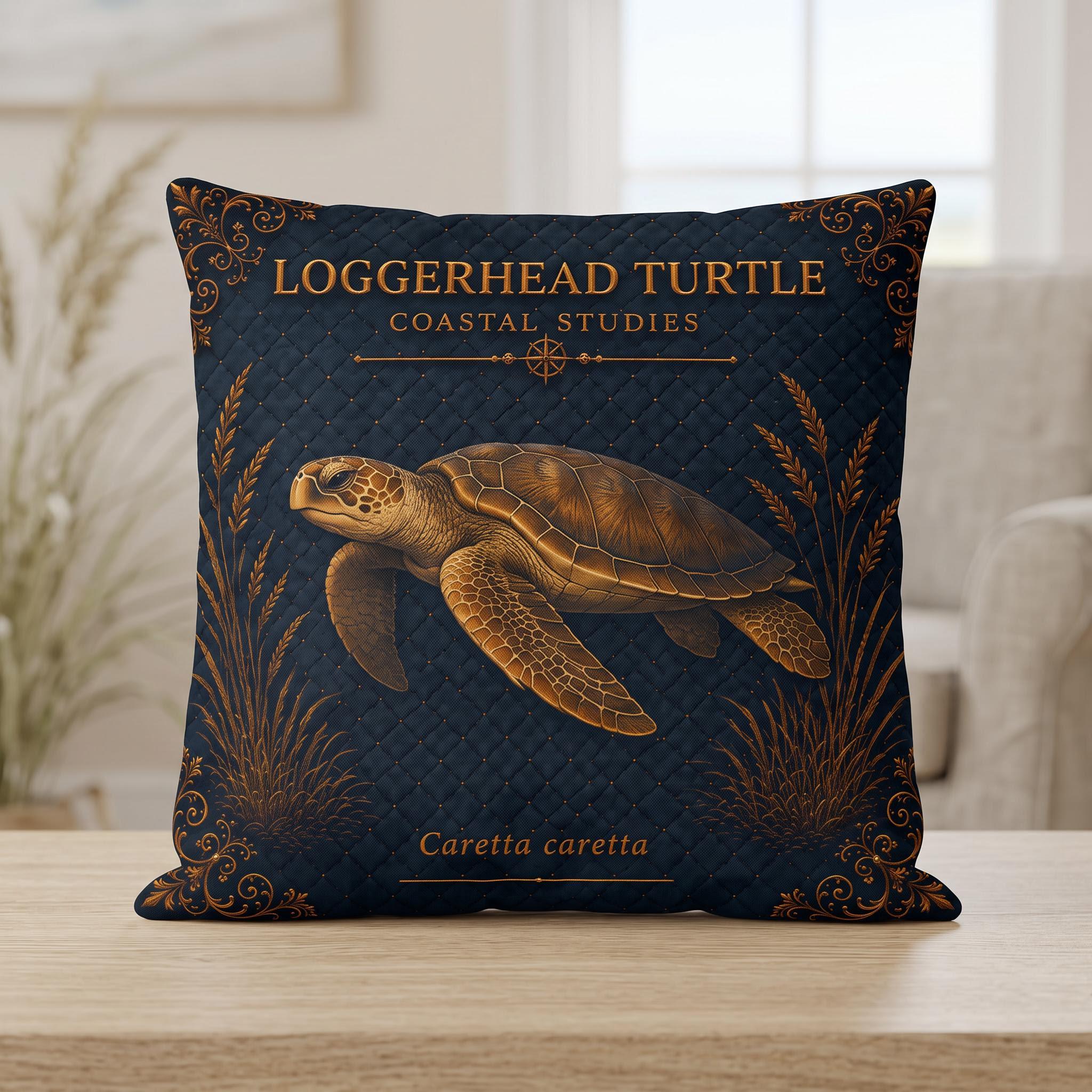 Loggerhead Turtle Coastal Pillow, Nautical Throw Pillow, Navy Coastal Cushion, Beach House & Lake House Decor, Coastal Grandma Style