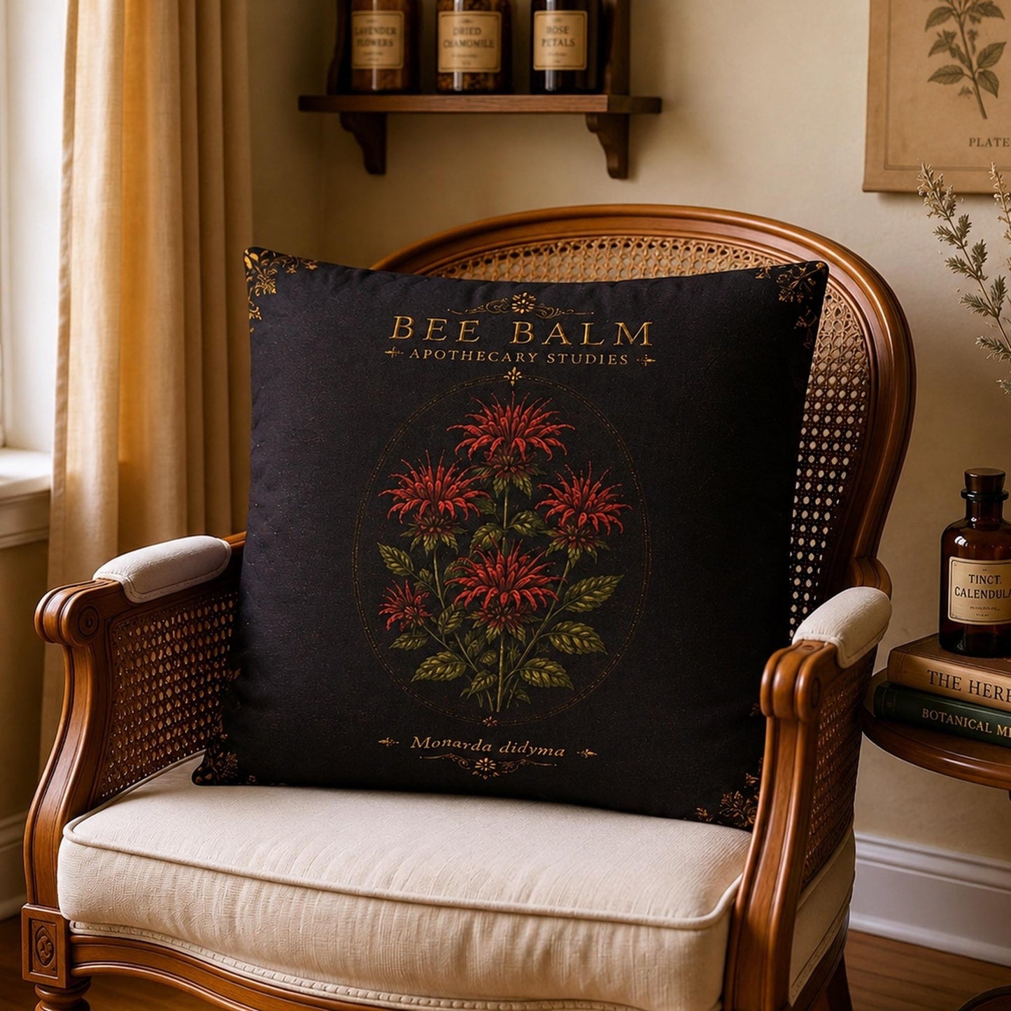 Yarrow Apothecary Pillow, Botanical Throw Pillow, Cottagecore Cushion, Dark Academia Decor, Herbal Home Accent