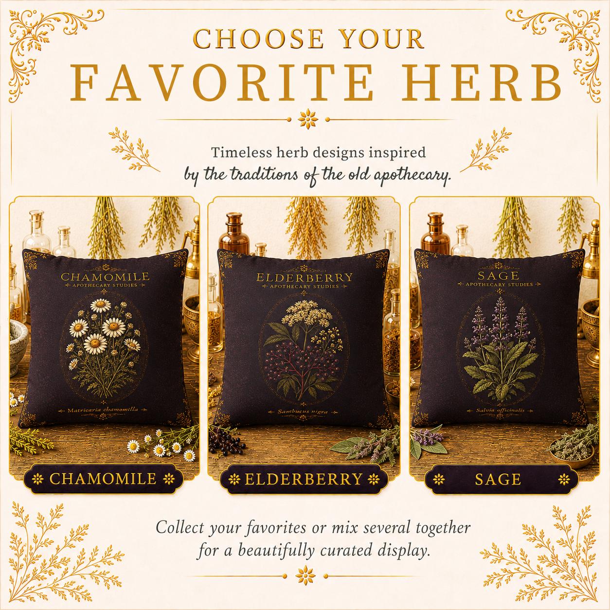 Calendula Apothecary Pillow, Botanical Throw Pillow, Cottagecore Cushion, Dark Academia Decor, Herbal Home Accent