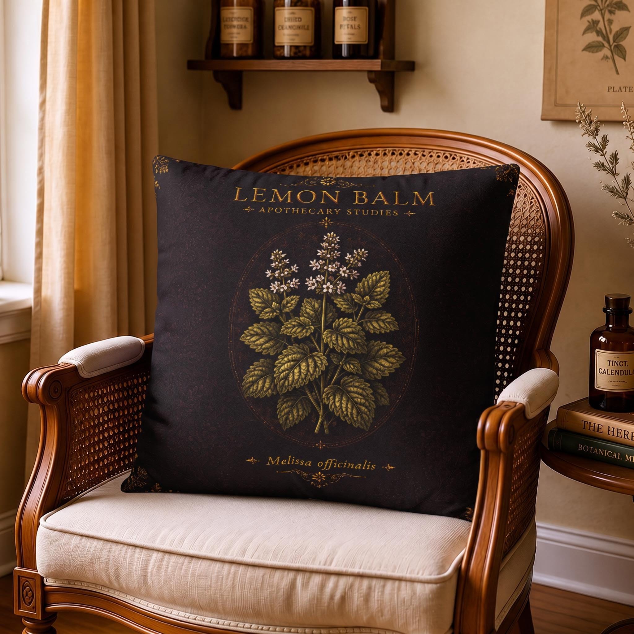 Lemon Balm Apothecary Studies Faux Suede Pillow, Vintage Herbal Home Decor (Cover or Insert)