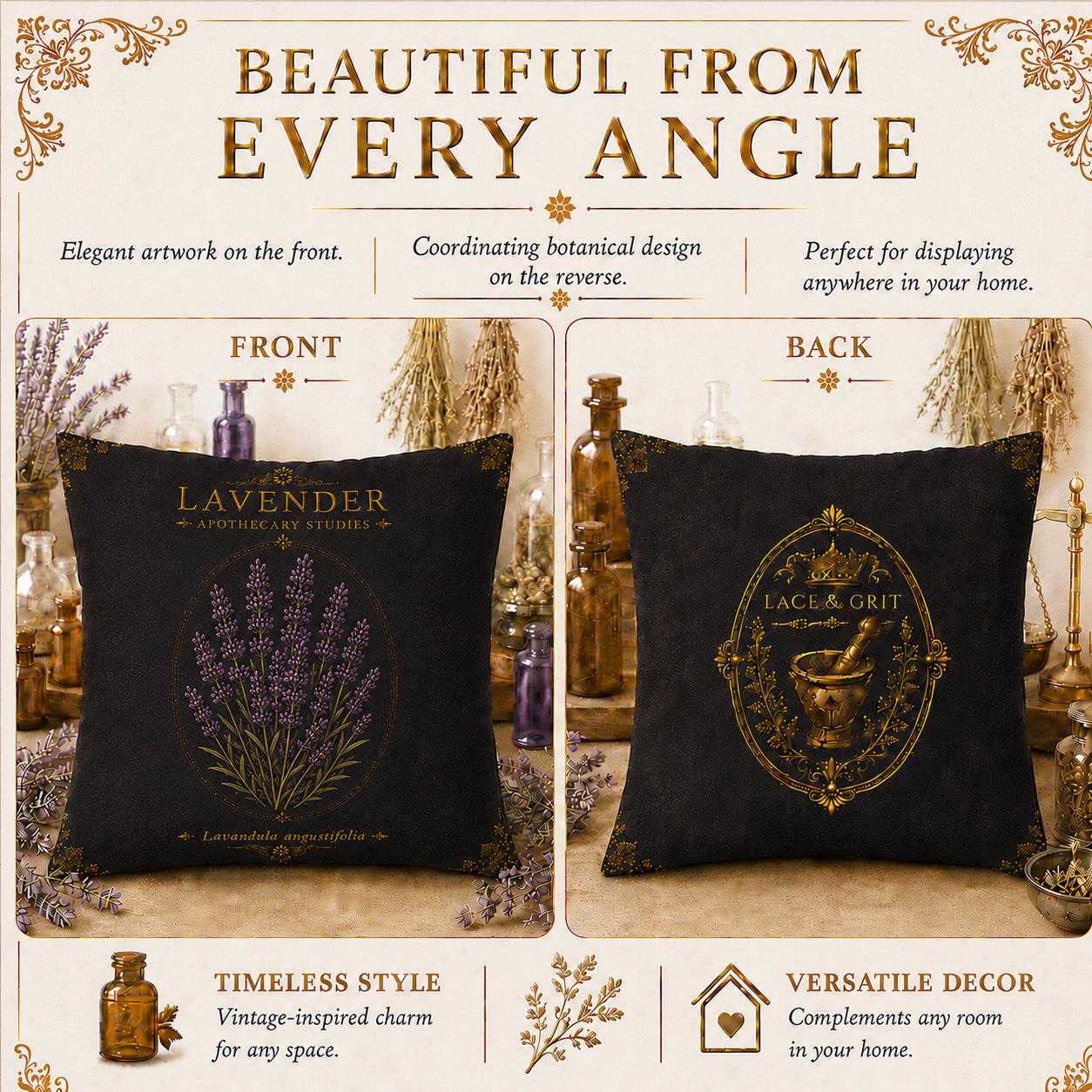 Lavender Apothecary Pillow, Botanical Throw Pillow, Cottagecore Cushion, Dark Academia Decor, Herbal Home Accent