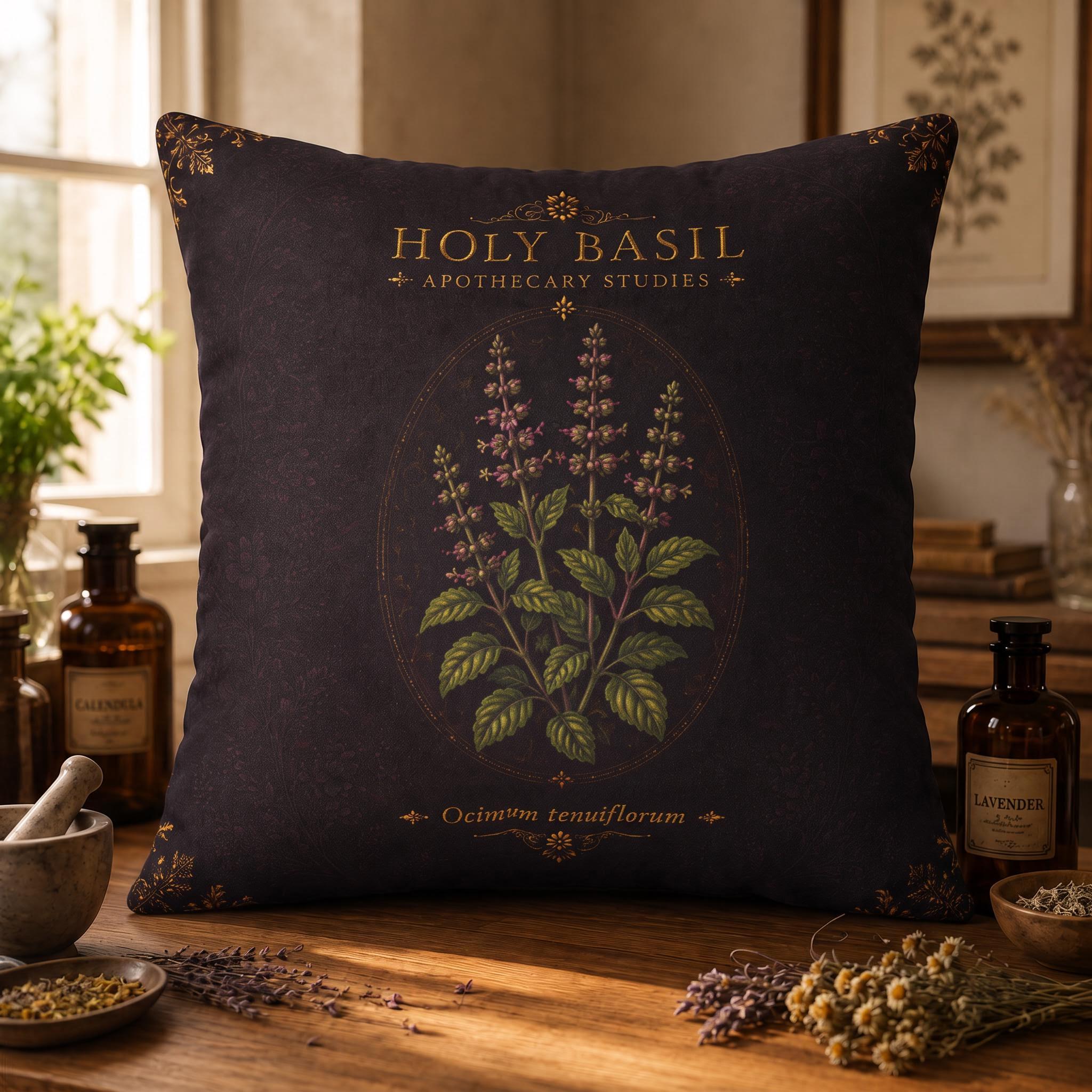 Holy Basil Apothecary Studies Faux Suede Pillow, Vintage Herbal Home Decor (Cover or Insert)