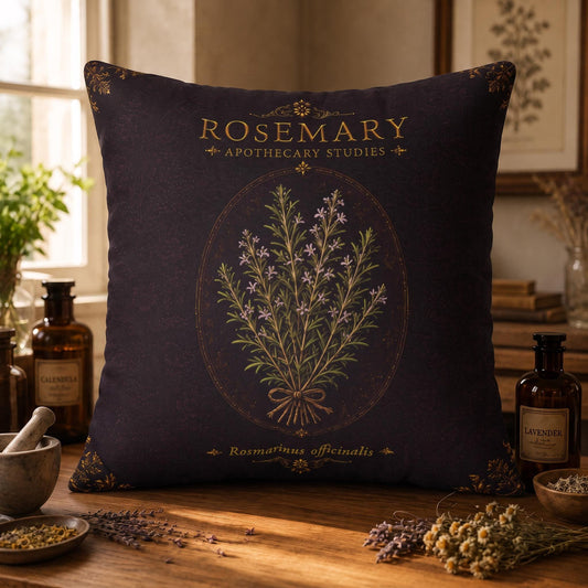 Rosemary Apothecary Pillow, Botanical Throw Pillow, Cottagecore Cushion, Dark Academia Decor, Herbal Home Accent