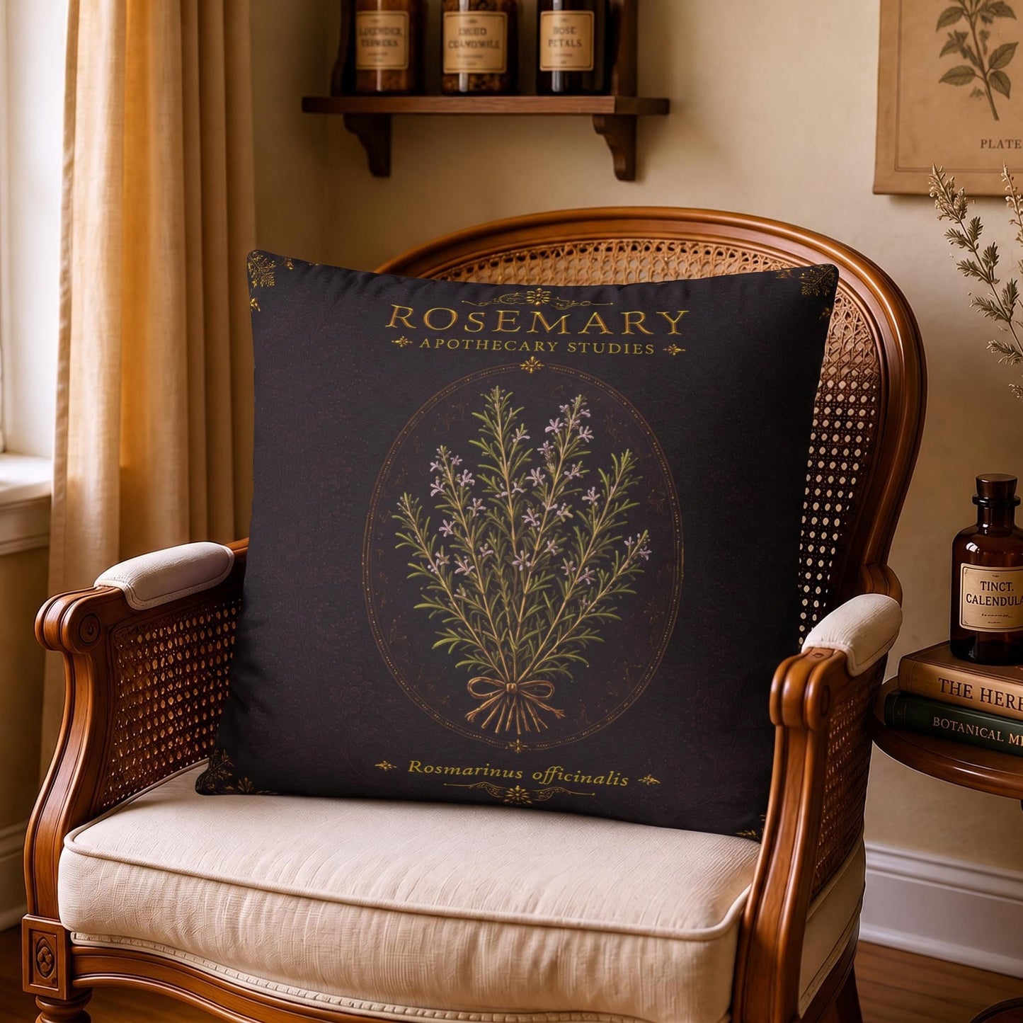 Rosemary Apothecary Pillow, Botanical Throw Pillow, Cottagecore Cushion, Dark Academia Decor, Herbal Home Accent