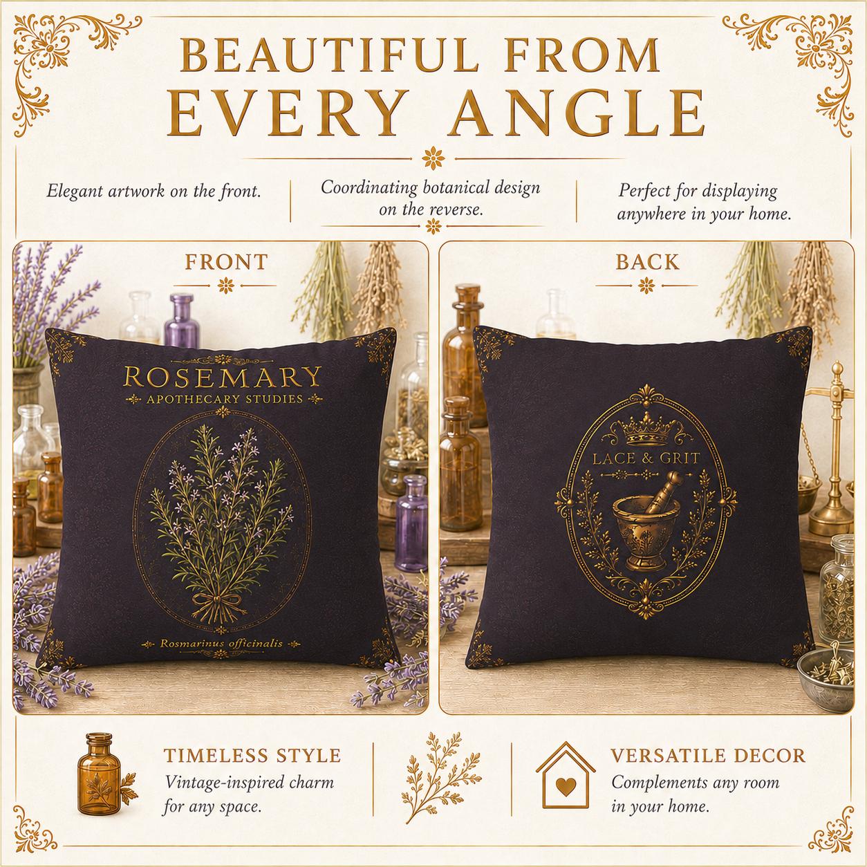 Rosemary Apothecary Pillow, Botanical Throw Pillow, Cottagecore Cushion, Dark Academia Decor, Herbal Home Accent