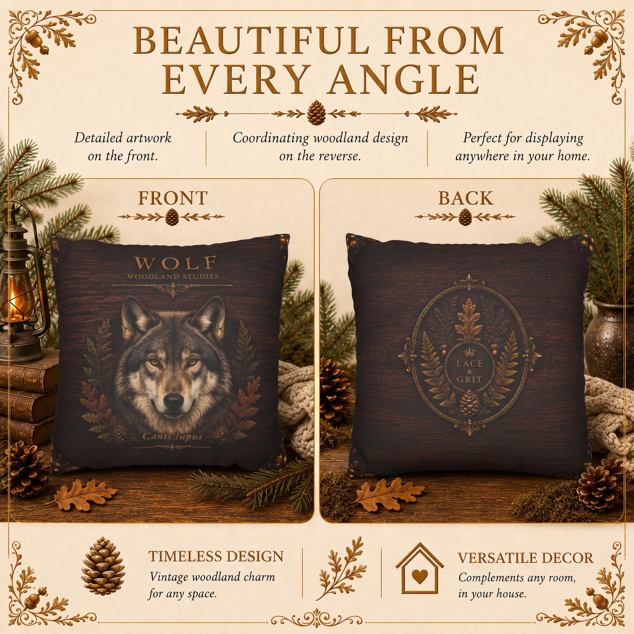 Wolf Woodland Pillow, Rustic Throw Pillow, Cabin Decor Cushion, Lodge Style Accent, Wildlife Home Decor