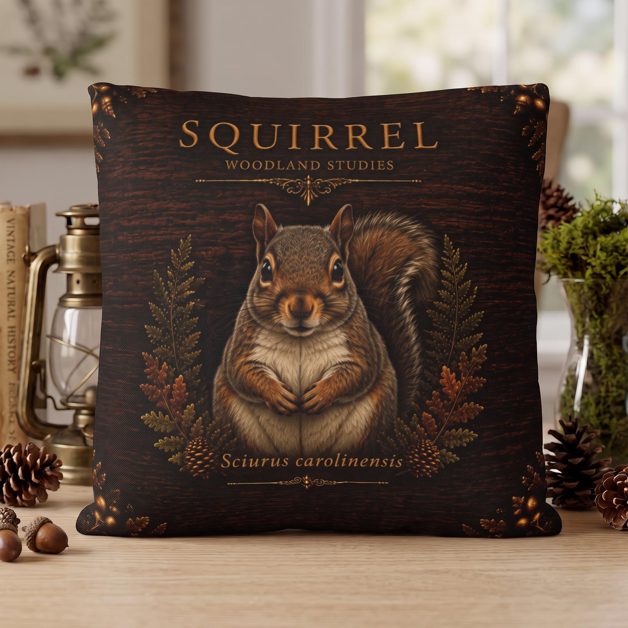Squirrel Woodland Pillow, Rustic Throw Pillow, Cabin Decor Cushion, Lodge Style Accent, Wildlife Home Decor
