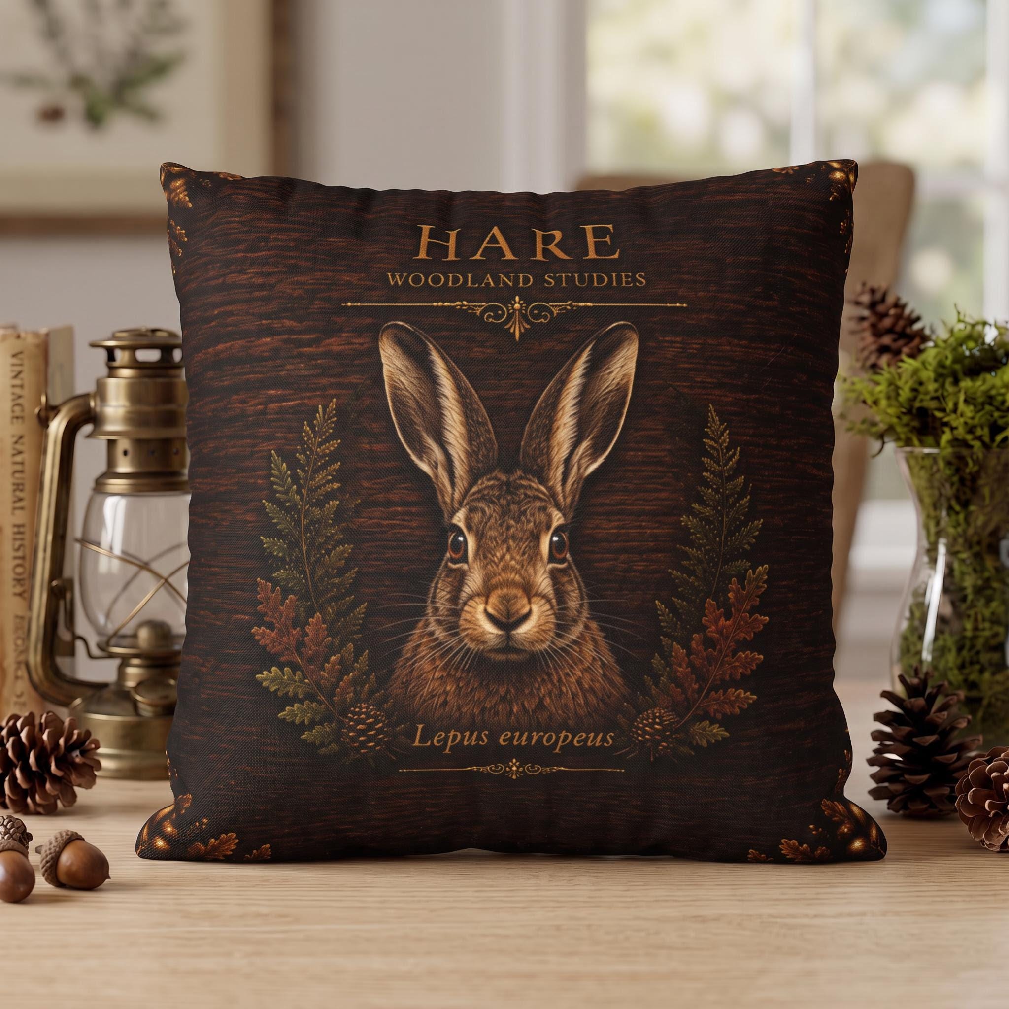 Hare Woodland Studies Faux Suede Pillow, Rustic Forest Lodge Decor (Cover or Insert)