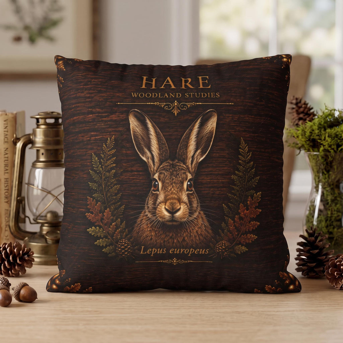 Hare Woodland Studies Faux Suede Pillow, Rustic Forest Lodge Decor (Cover or Insert)