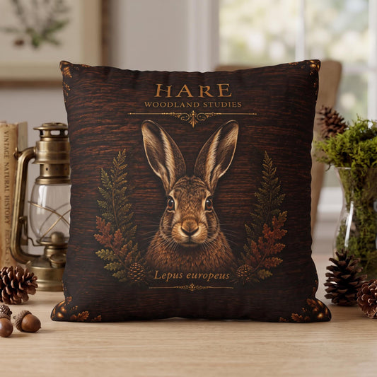 Hare Woodland Studies Faux Suede Pillow, Rustic Forest Lodge Decor (Cover or Insert)