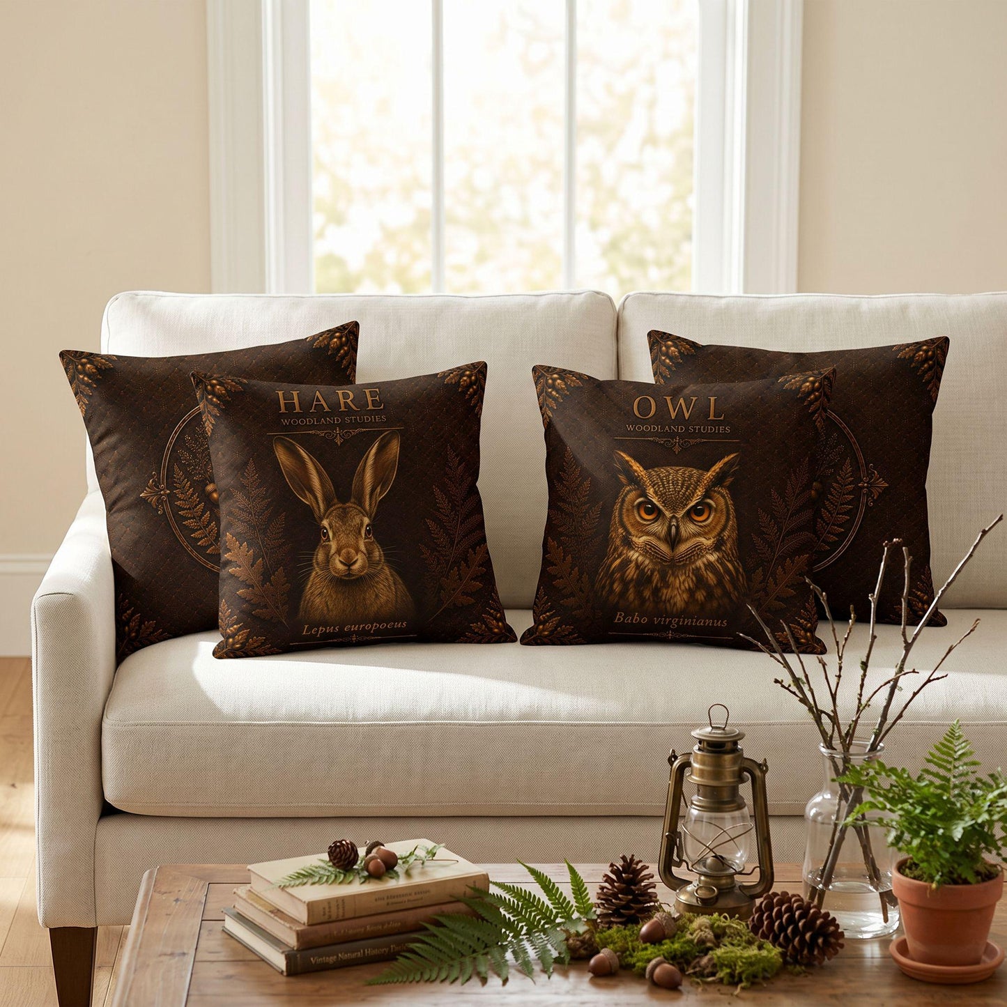 Owl Woodland Pillow, Rustic Throw Pillow, Cabin Decor Cushion, Lodge Style Accent, Wildlife Home Decor