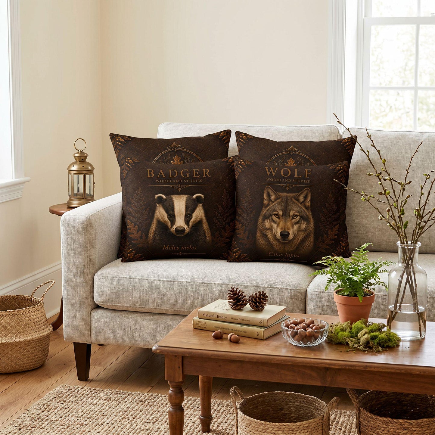 Raccoon Woodland Studies Throw Pillow, Faux Suede, Rustic Cabin Decor (Cover or Insert)