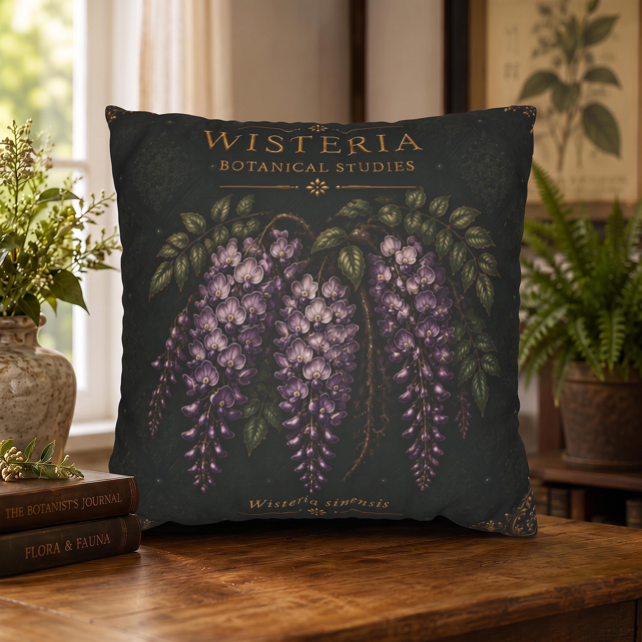 Wisteria Botanical Pillow, Vintage Floral Throw Pillow, Cottagecore Cushion, English Garden Decor, Botanical Home Accent
