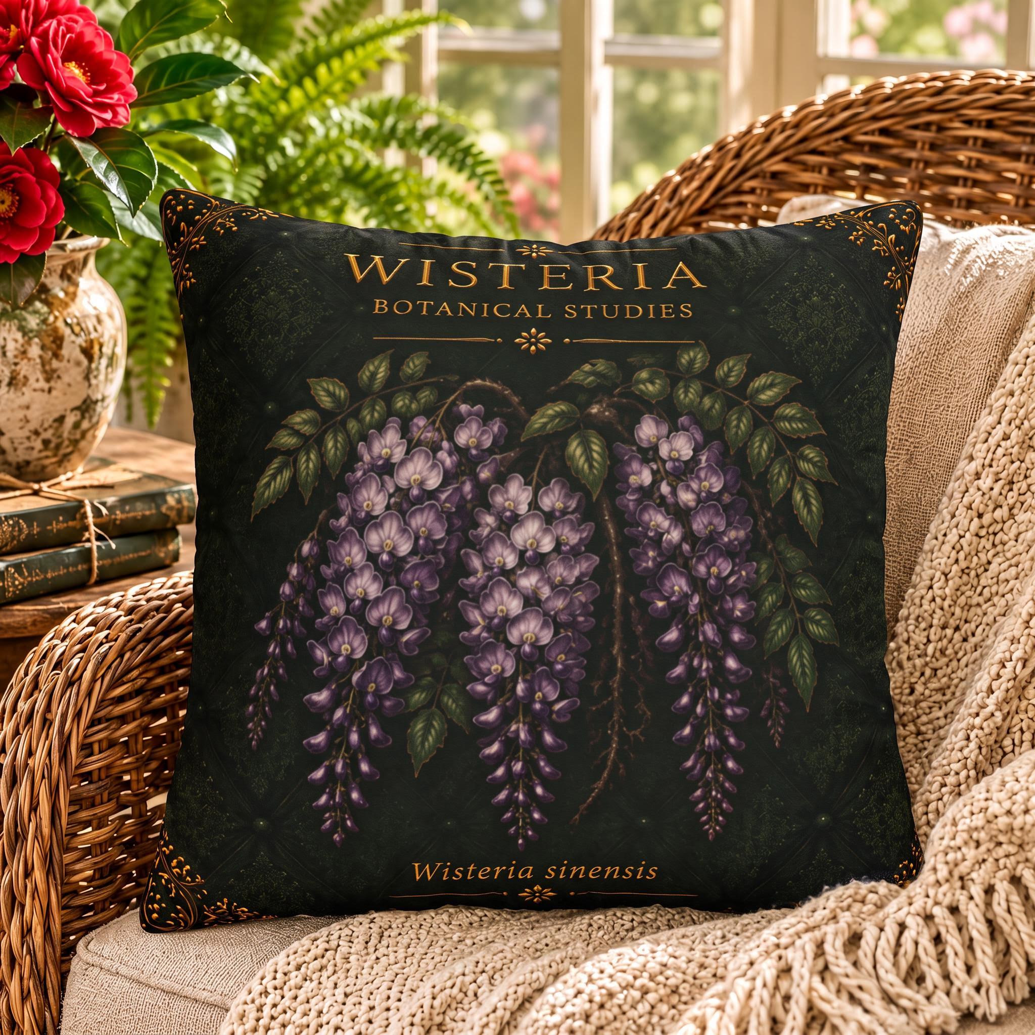 Wisteria Botanical Pillow, Vintage Floral Throw Pillow, Cottagecore Cushion, English Garden Decor, Botanical Home Accent