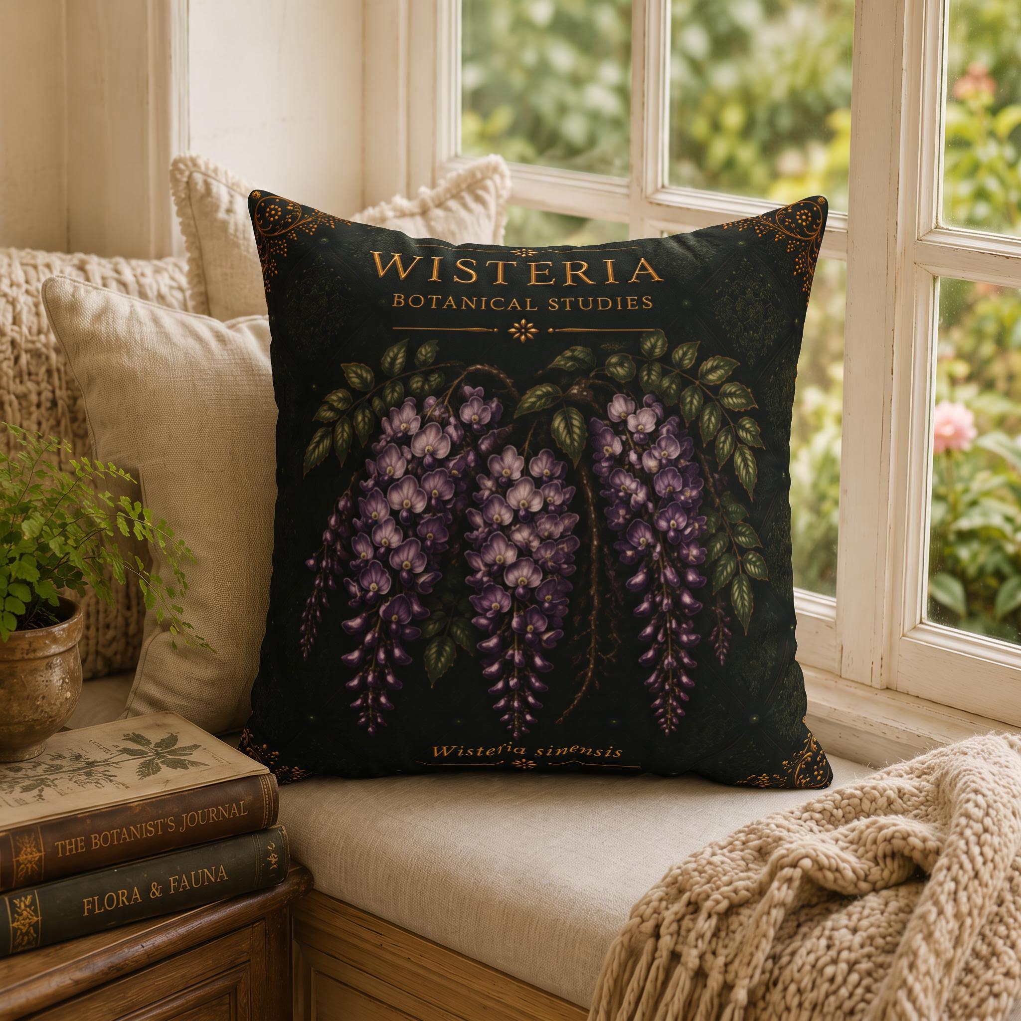 Wisteria Botanical Pillow, Vintage Floral Throw Pillow, Cottagecore Cushion, English Garden Decor, Botanical Home Accent