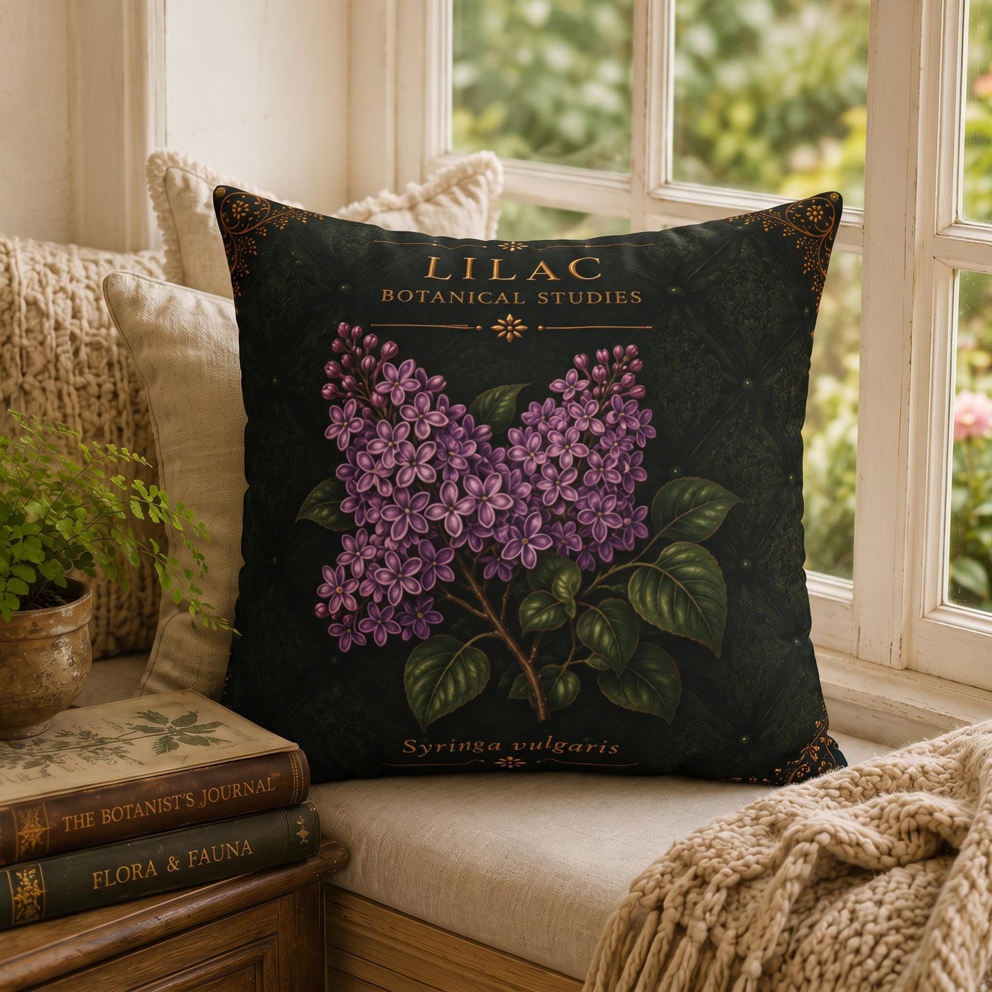 Lilac Botanical Pillow, Vintage Floral Throw Pillow, Cottagecore Cushion, English Garden Decor, Botanical Home Accent