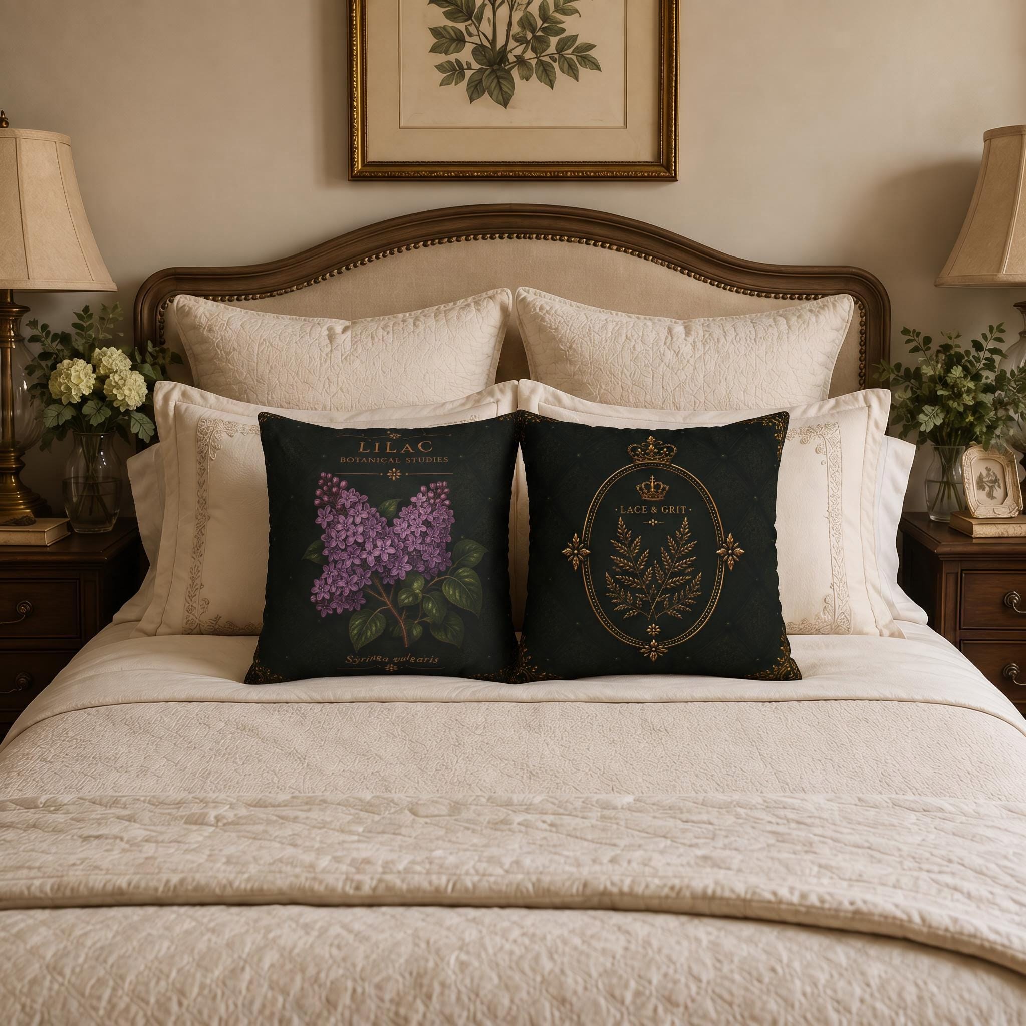 Lilac Botanical Pillow, Vintage Floral Throw Pillow, Cottagecore Cushion, English Garden Decor, Botanical Home Accent