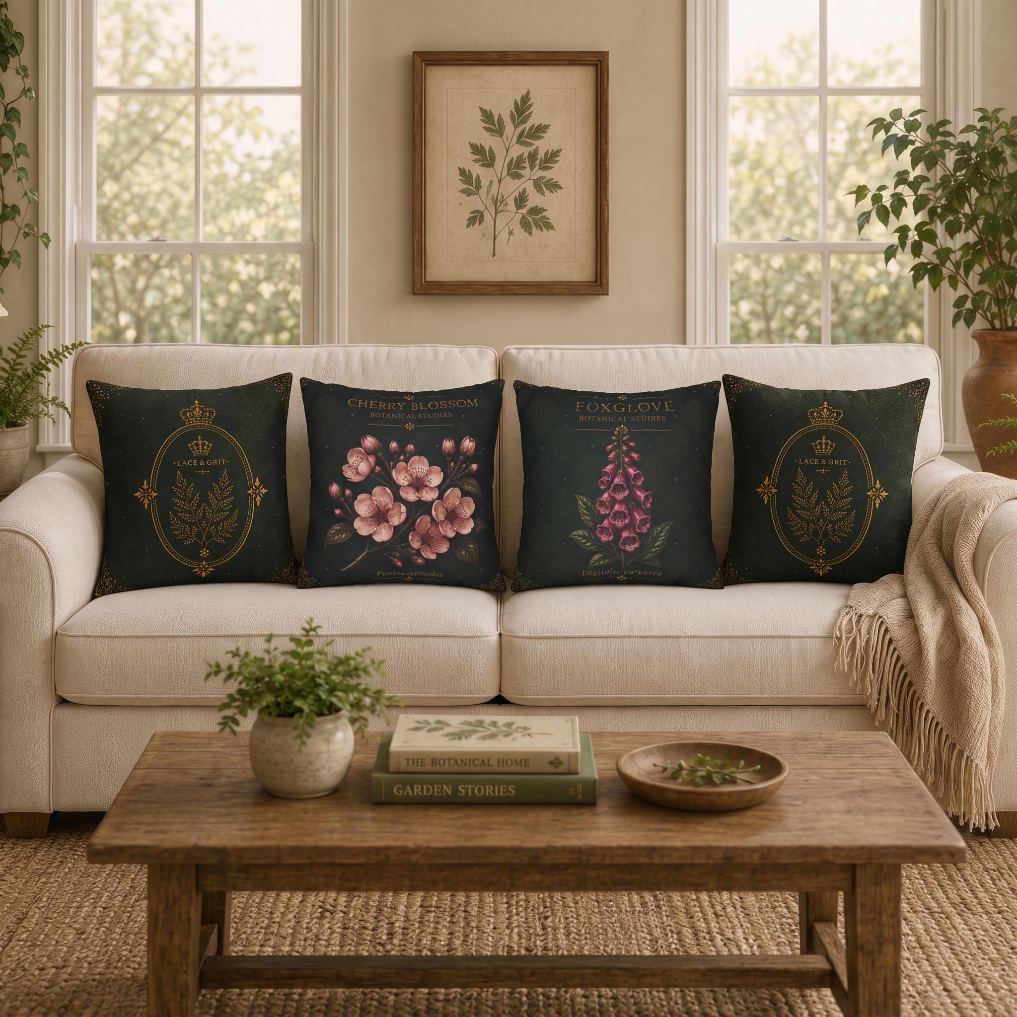 Foxglove Botanical Pillow, Vintage Floral Throw Pillow, Cottagecore Cushion, Garden Decor, Botanical Home Accent