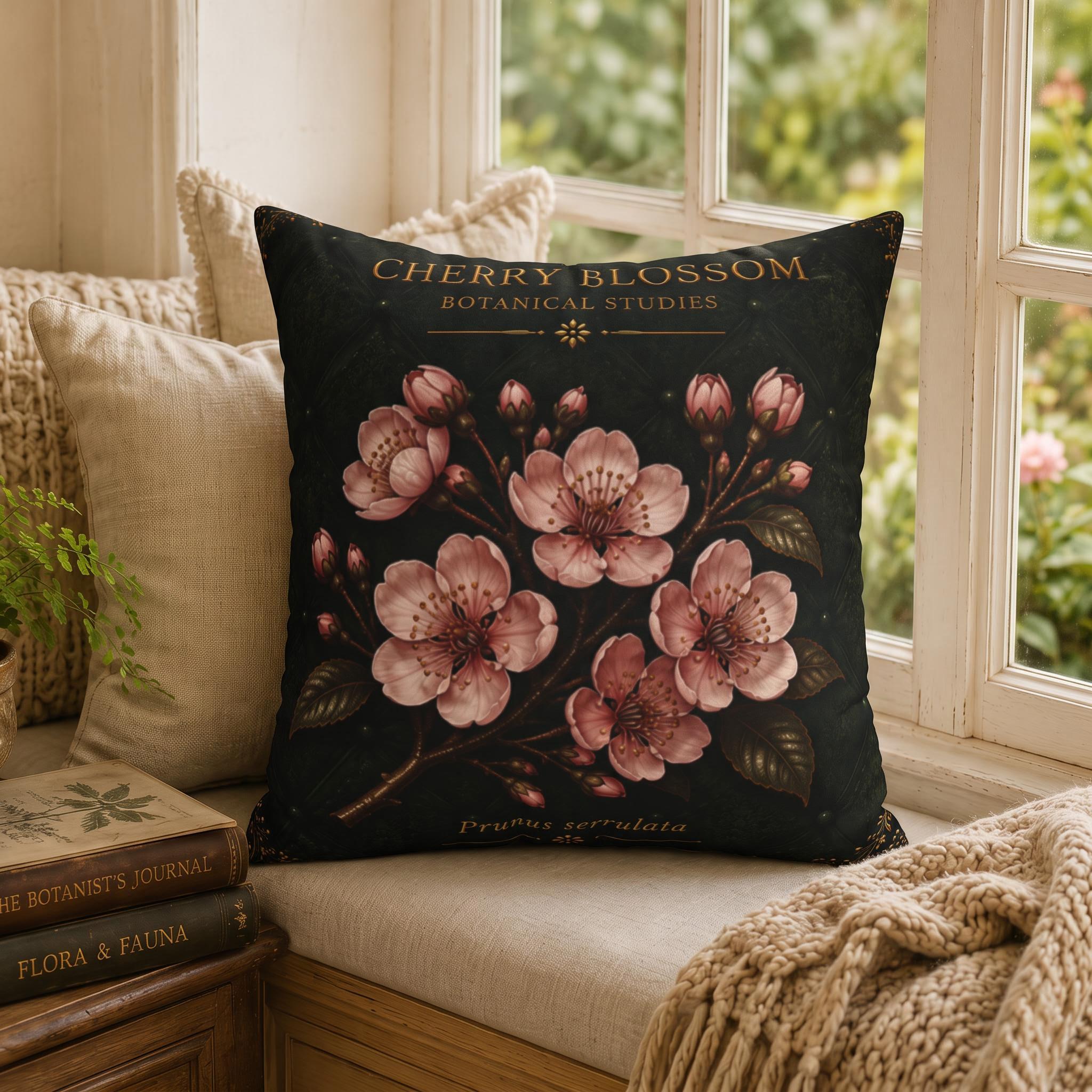 Cherry Blossom Botanical Pillow, Vintage Floral Throw Pillow, Cottagecore Cushion, Spring Garden Decor, Botanical Home Accent
