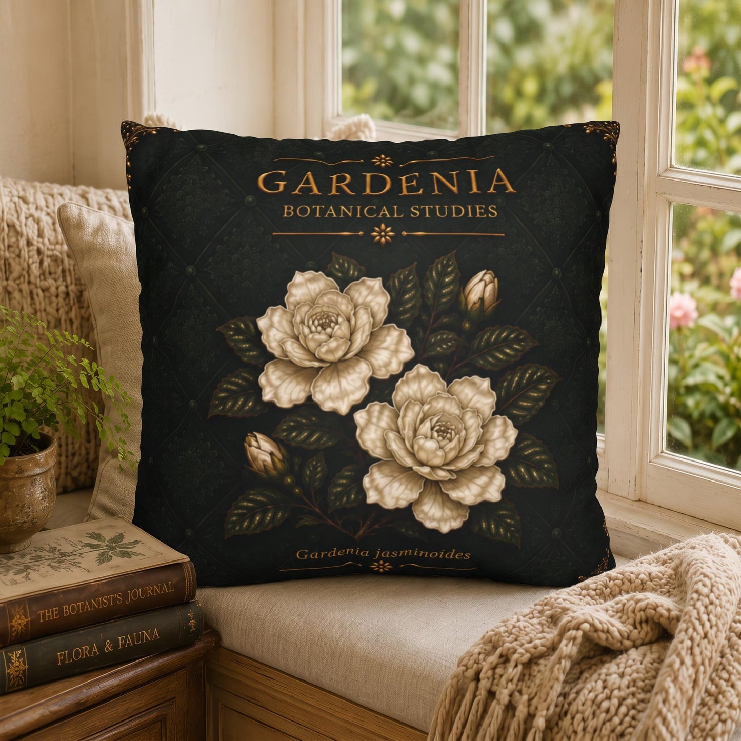 Gardenia Botanical Studies Faux Suede Pillow, Vintage Floral Home Decor (Cover or Insert)