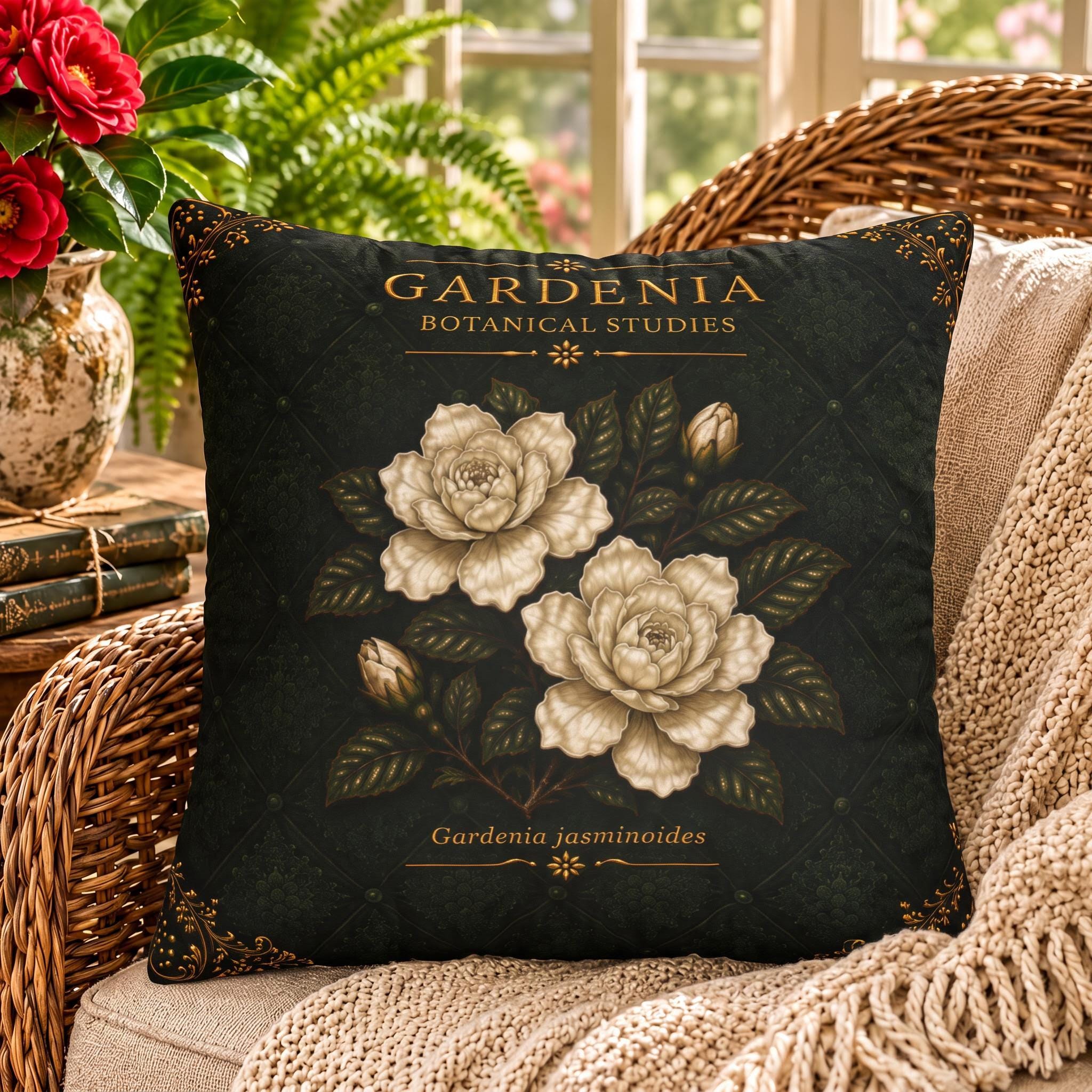 Gardenia Botanical Studies Faux Suede Pillow, Vintage Floral Home Decor (Cover or Insert)