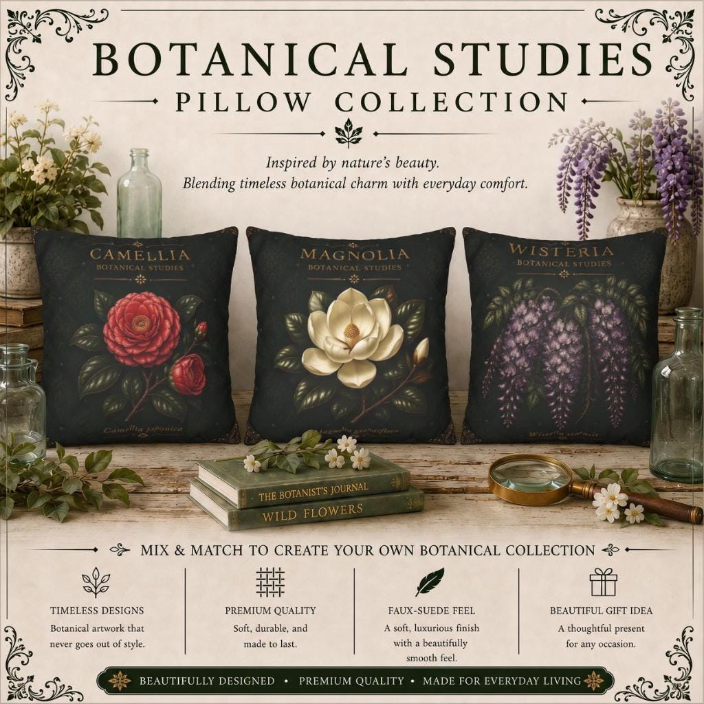 Gardenia Botanical Studies Faux Suede Pillow, Vintage Floral Home Decor (Cover or Insert)