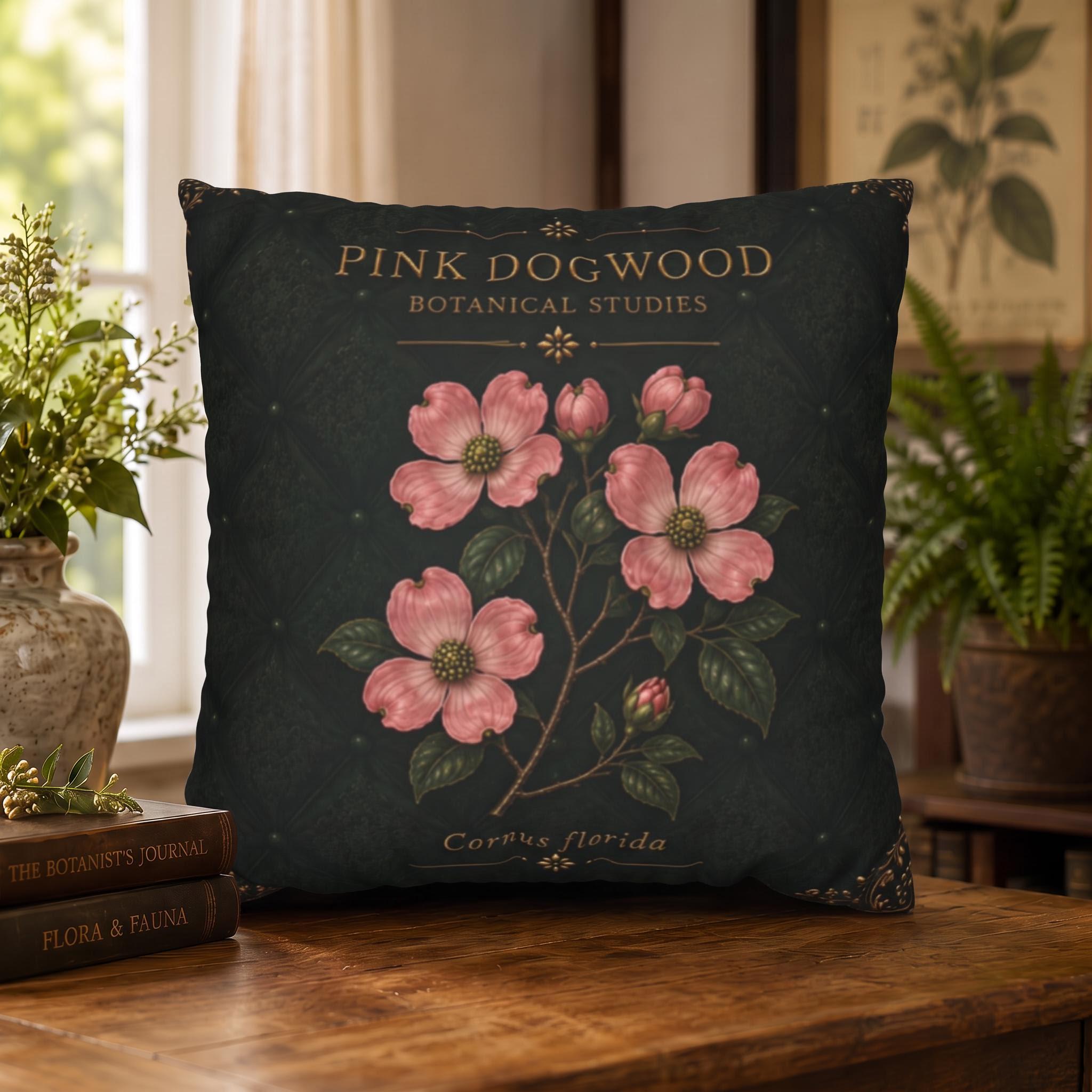 Pink Dogwood Botanical Studies Faux Suede Pillow, Vintage Floral Home Decor (Cover or Insert)