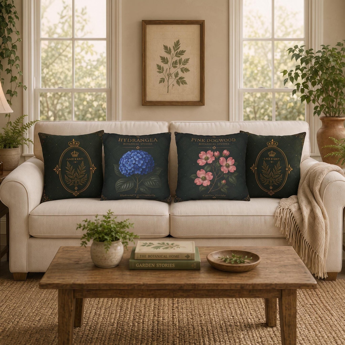 Pink Dogwood Botanical Studies Faux Suede Pillow, Vintage Floral Home Decor (Cover or Insert)