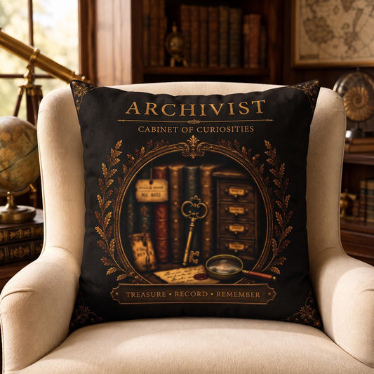 Archivist Cabinet of Curiosities Faux Suede Pillow, Vintage Curio Home Decor (Cover or Insert)