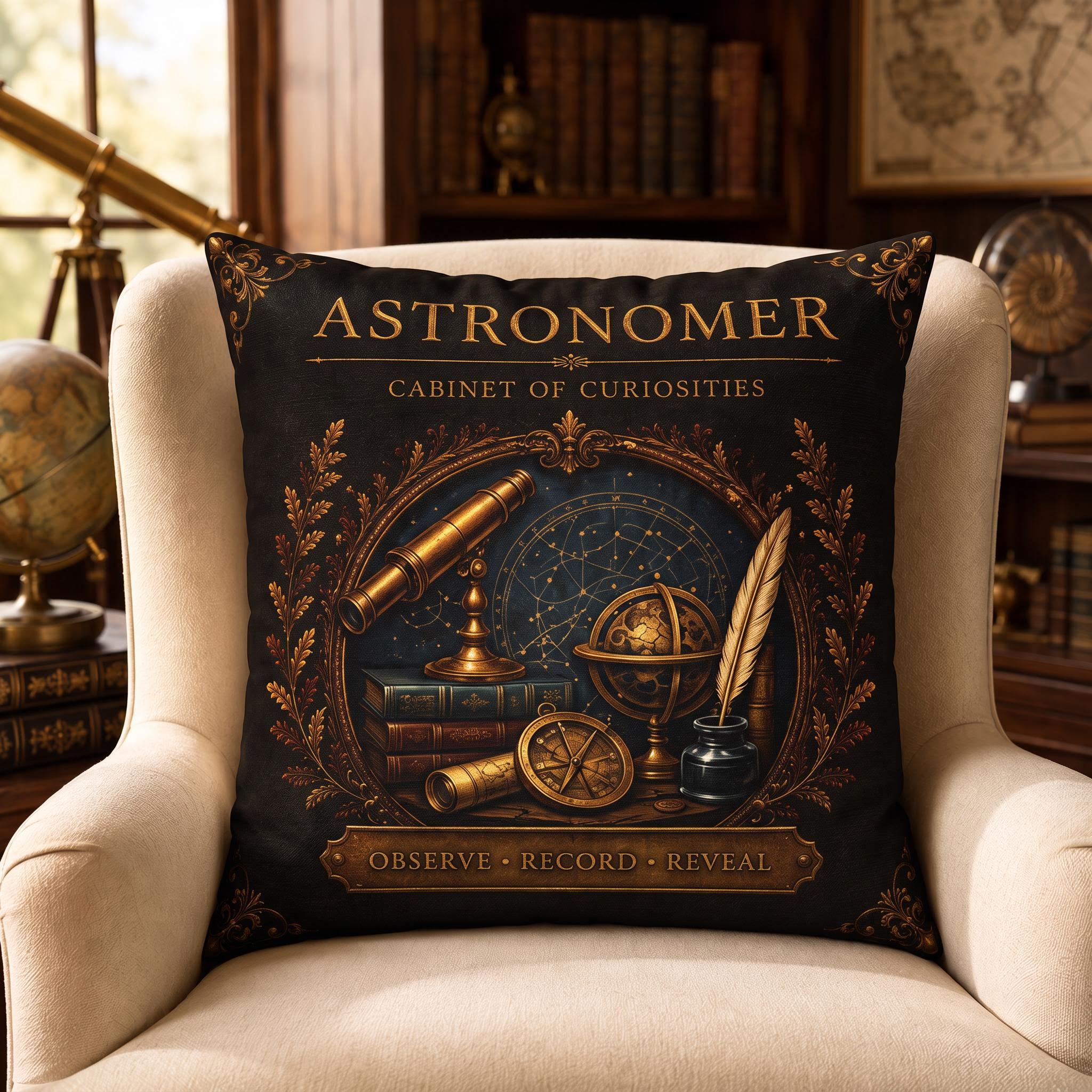 Astronomer Cabinet of Curiosities Pillow, Dark Academia Throw Pillow, Library Decor Cushion, Museum Style Home Accent