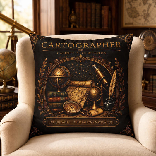Cartographer Cabinet of Curiosities Pillow, Dark Academia Throw Pillow, Library Decor Cushion, Museum Style Home Accent