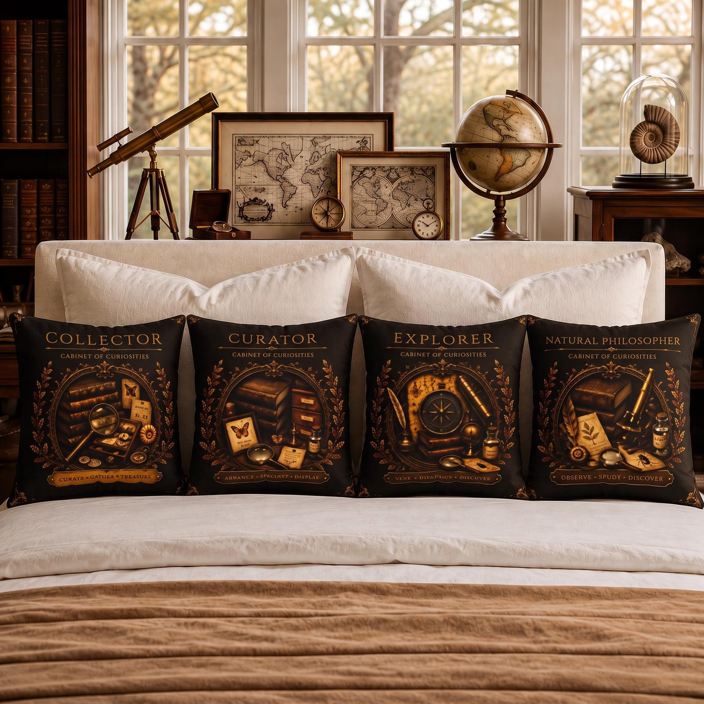 Curator Cabinet of Curiosities Pillow, Dark Academia Throw Pillow, Library Decor Cushion, Museum Style Home Accent