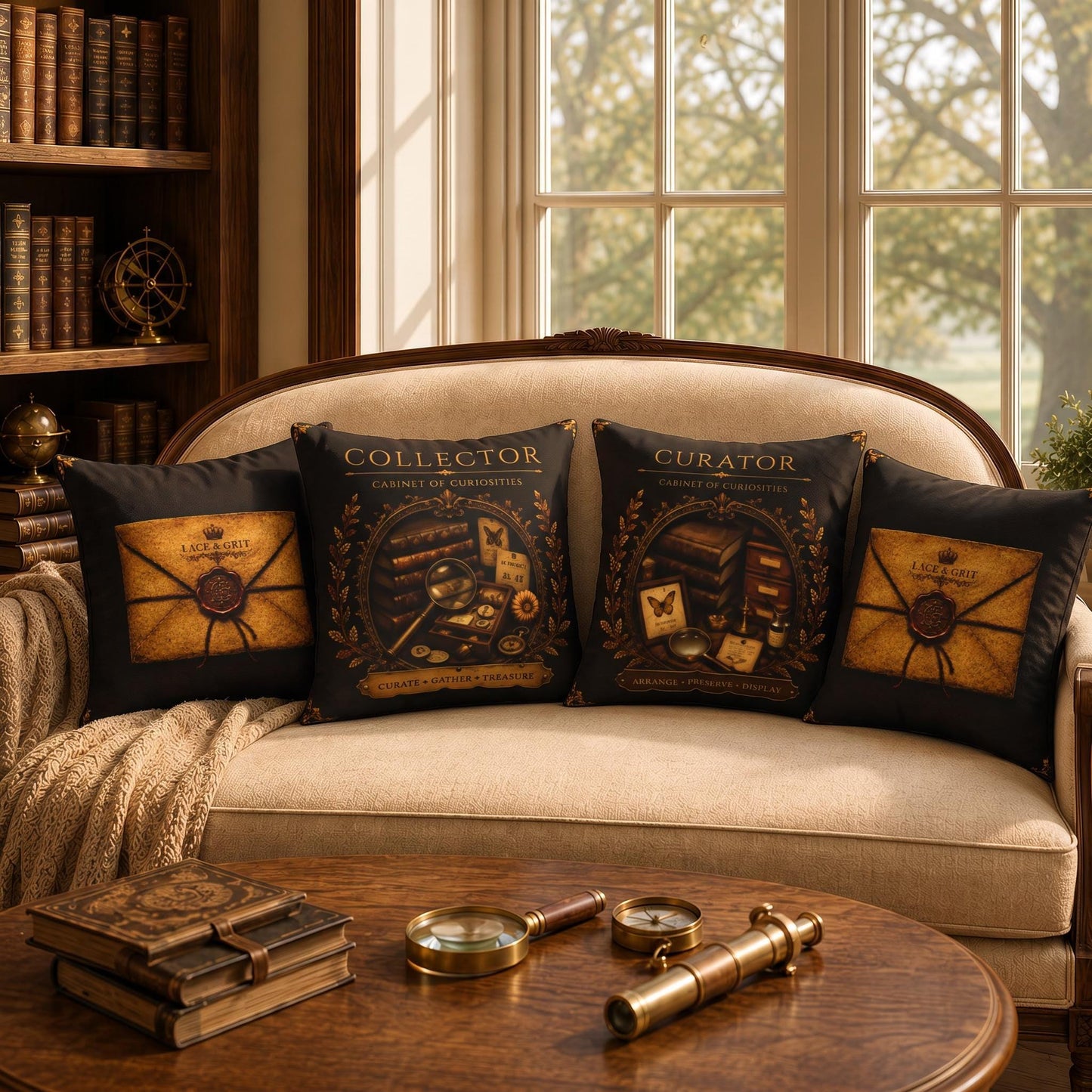Curator Cabinet of Curiosities Pillow, Dark Academia Throw Pillow, Library Decor Cushion, Museum Style Home Accent