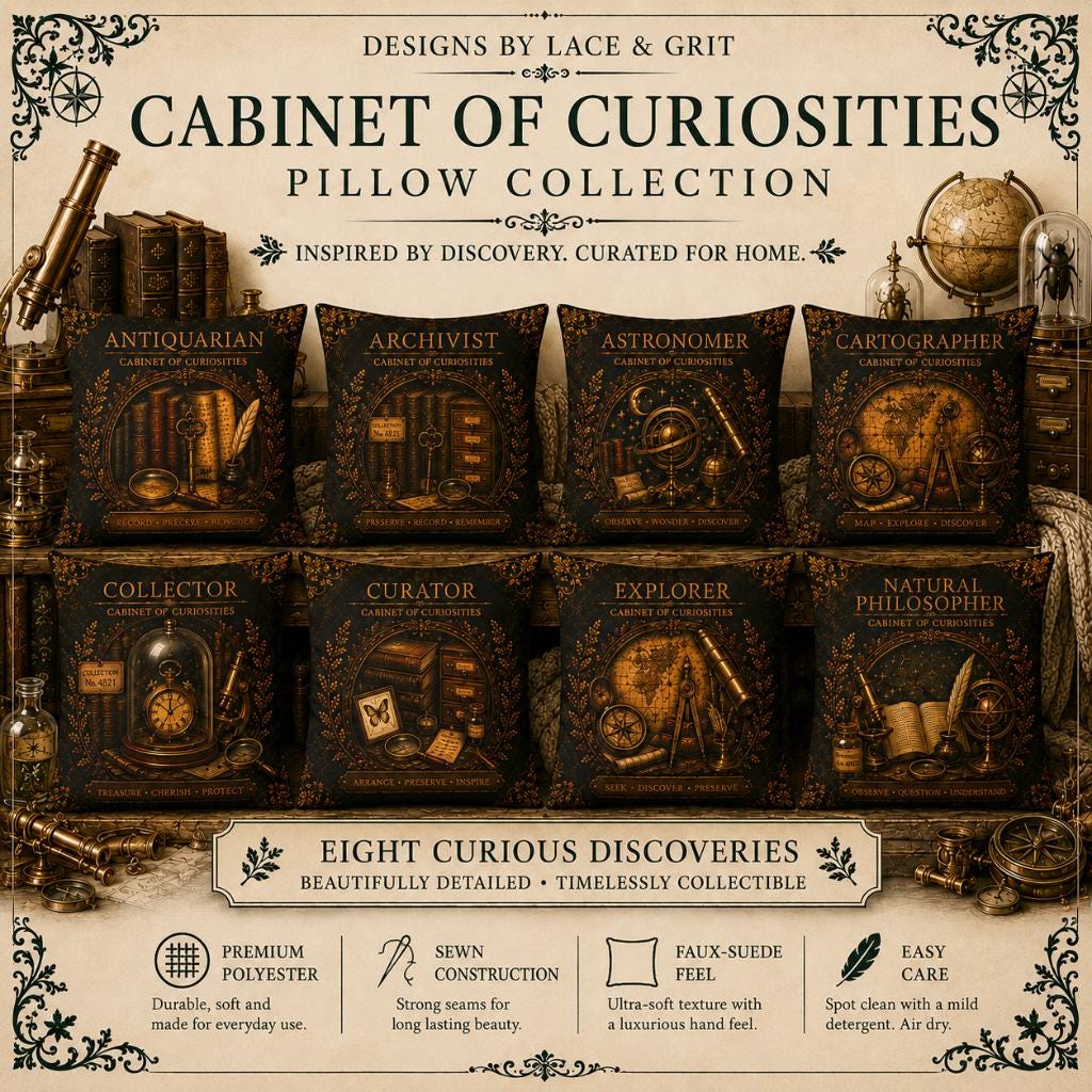 Curator Cabinet of Curiosities Pillow, Dark Academia Throw Pillow, Library Decor Cushion, Museum Style Home Accent