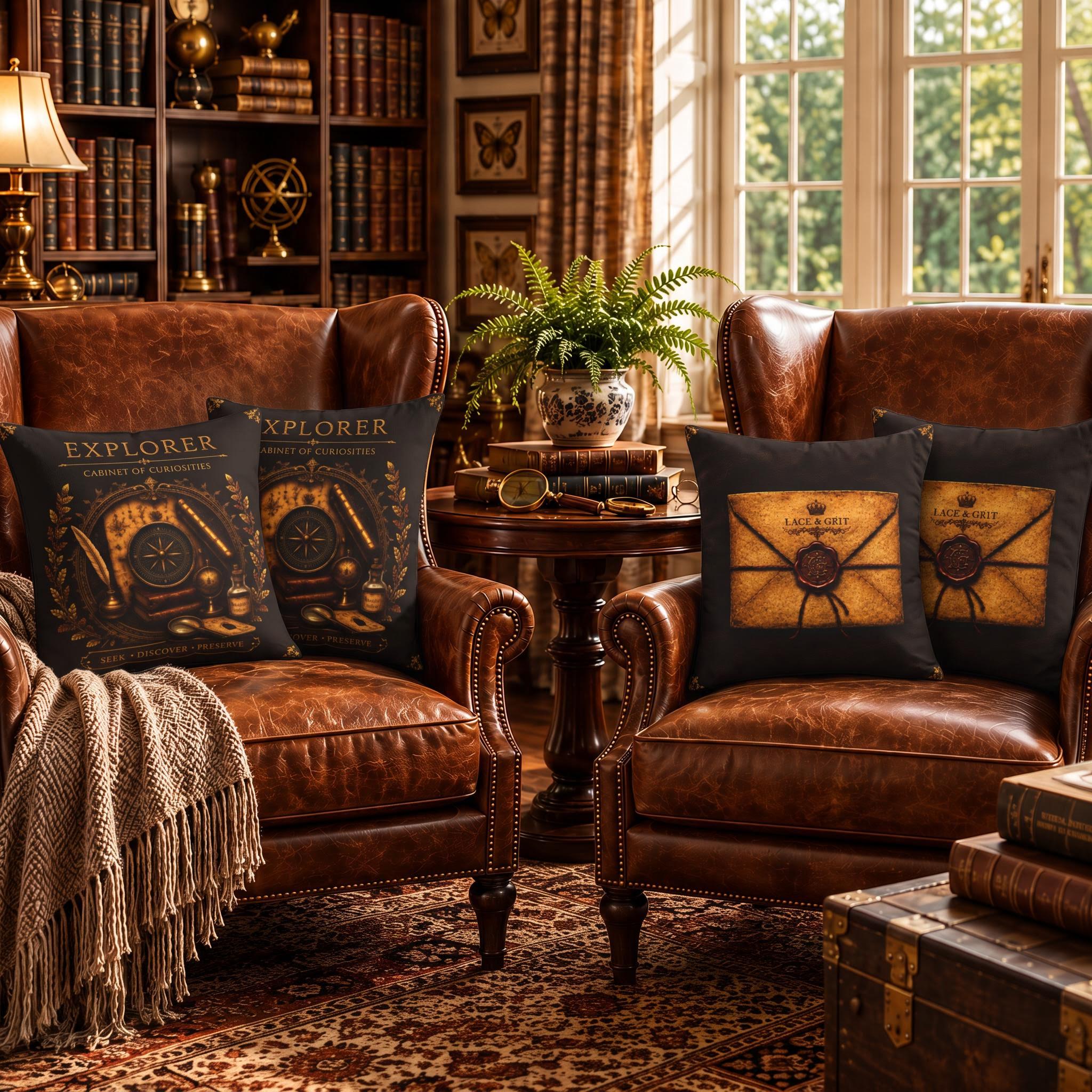 Explorer Cabinet of Curiosities Pillow, Dark Academia Throw Pillow, Library Decor Cushion, Museum Style Home Accent