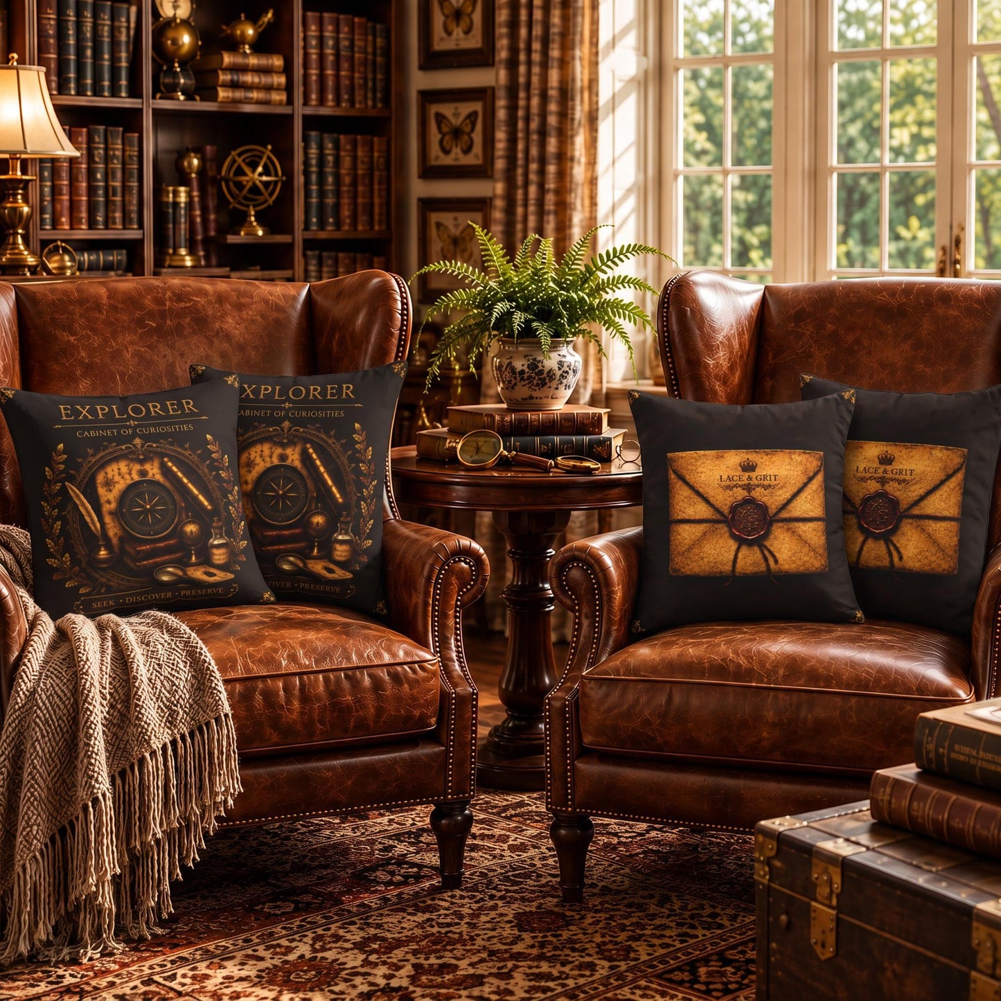 Explorer Cabinet of Curiosities Pillow, Dark Academia Throw Pillow, Library Decor Cushion, Museum Style Home Accent