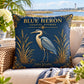 Blue Heron Pillow, Indoor Faux Suede or Outdoor Coastal Bird Decor