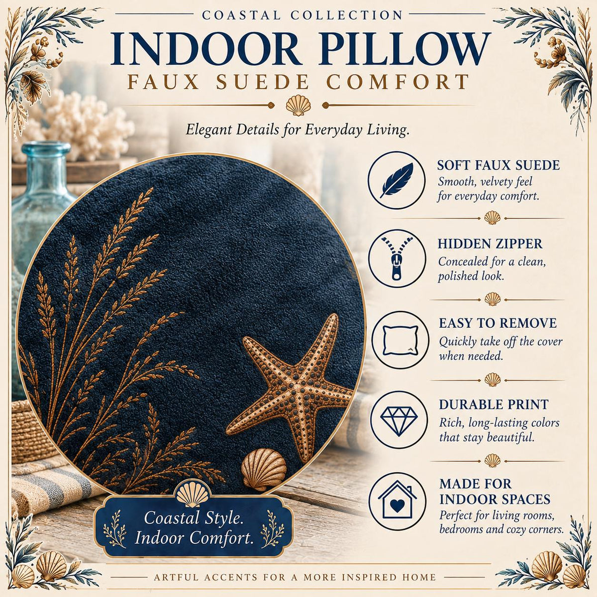 Blue Heron Pillow, Indoor Faux Suede or Outdoor Coastal Bird Decor